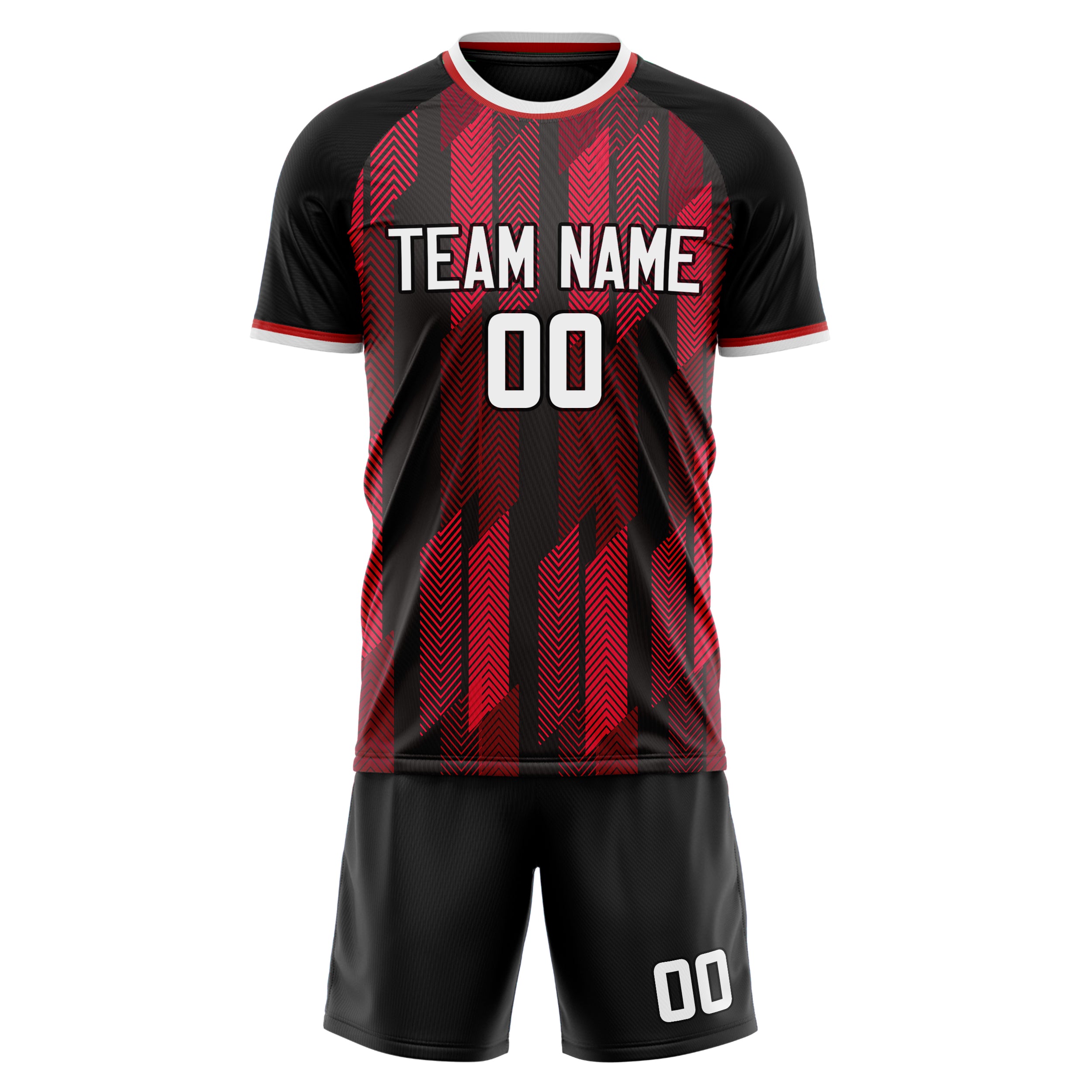 Custom Red Black GeometricalPattern Soccer Jersey