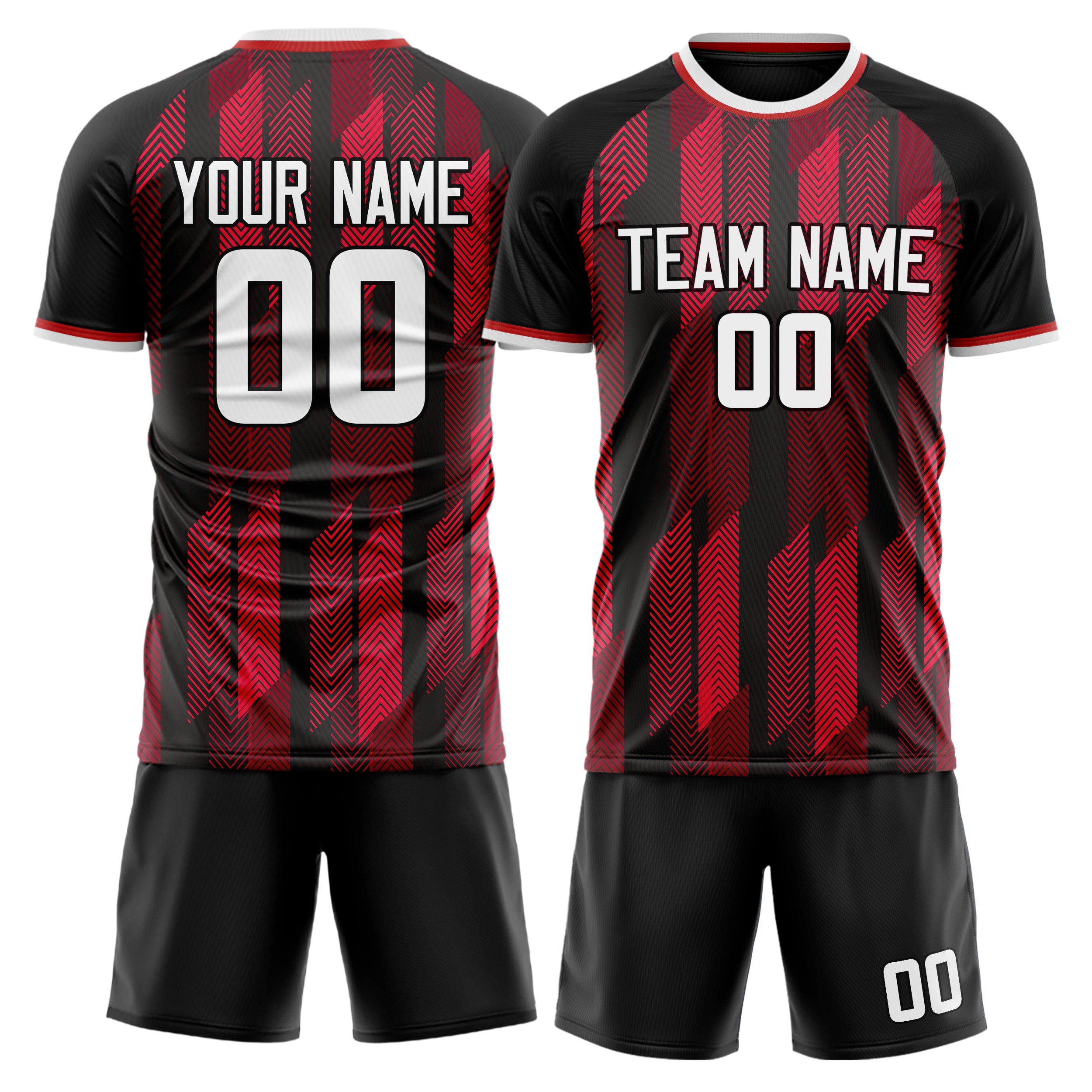 Custom Red Black GeometricalPattern Soccer Jersey