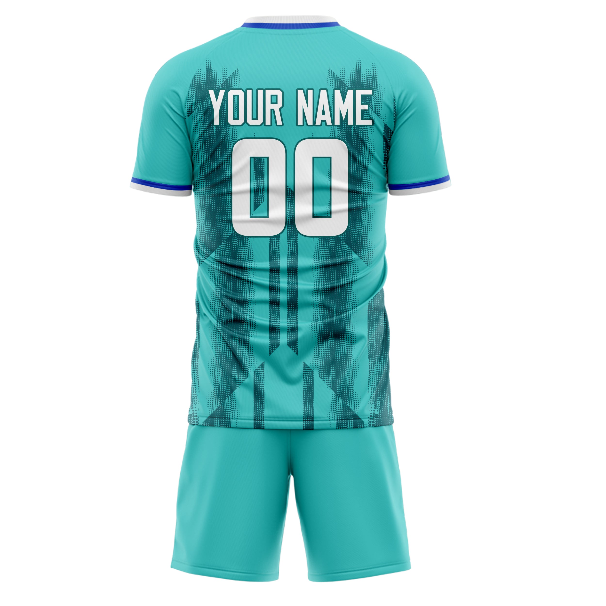 Custom Teal White GeometricalPattern Soccer Jersey