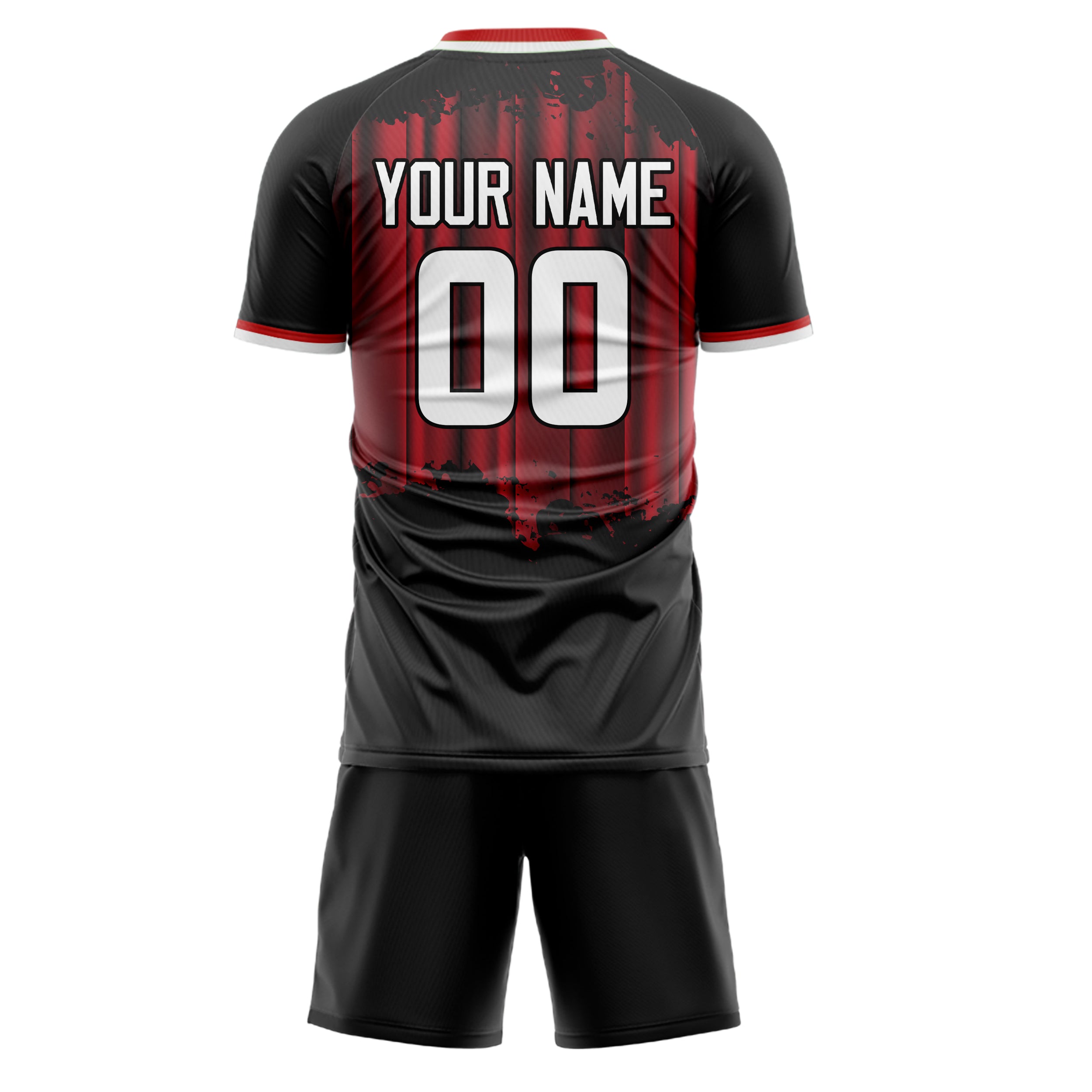 Custom Black Red GeometricalPattern Soccer Jersey