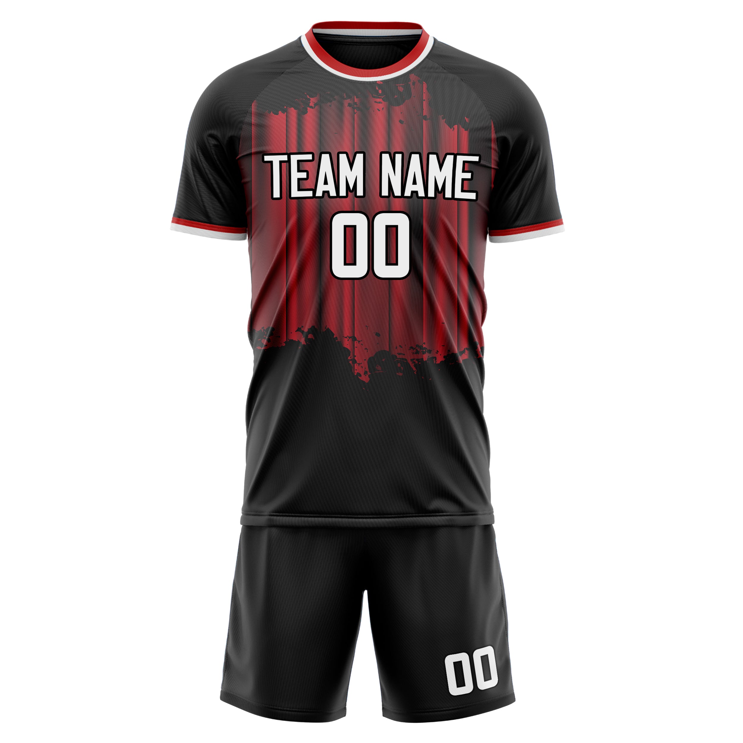 Custom Black Red GeometricalPattern Soccer Jersey