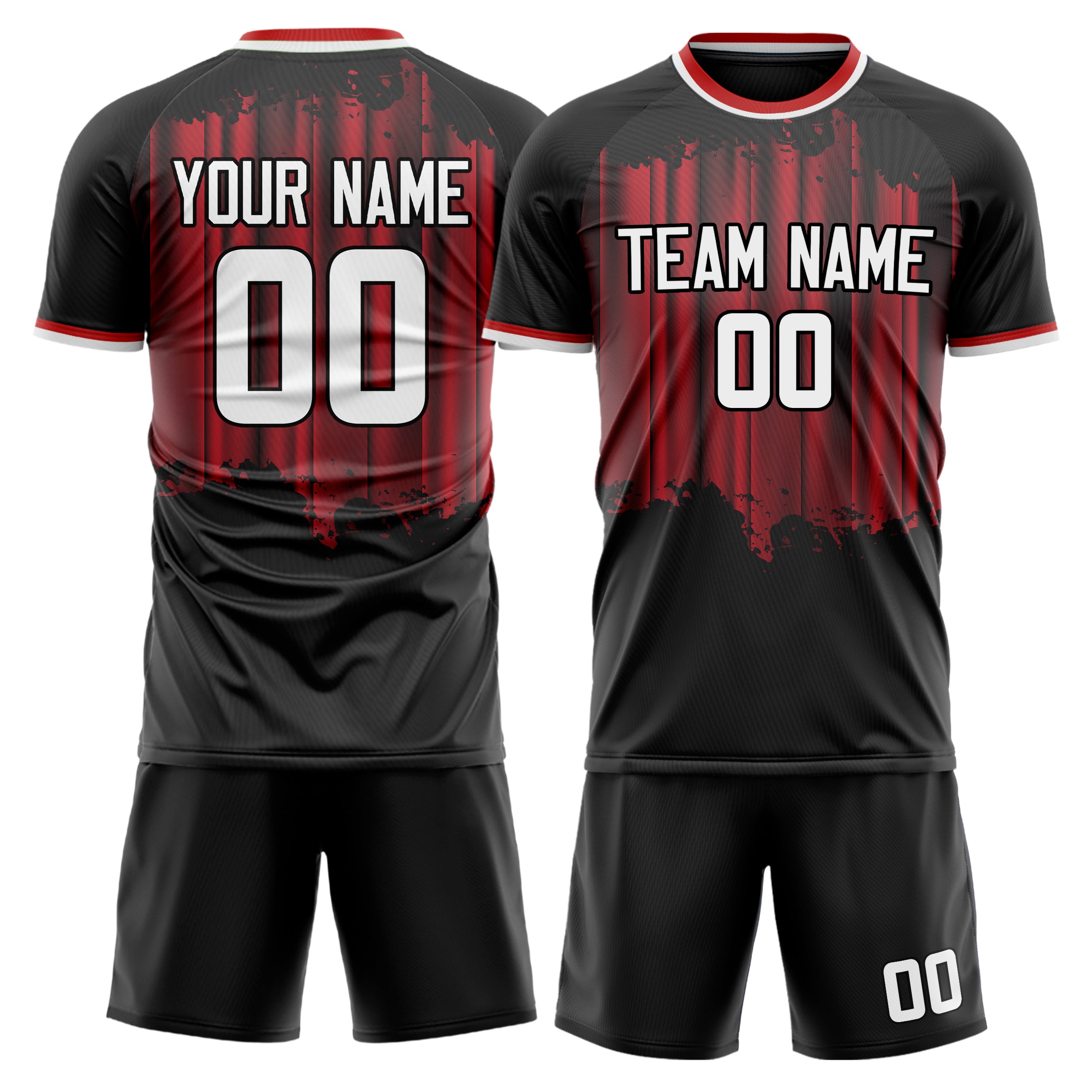 Custom Black Red GeometricalPattern Soccer Jersey