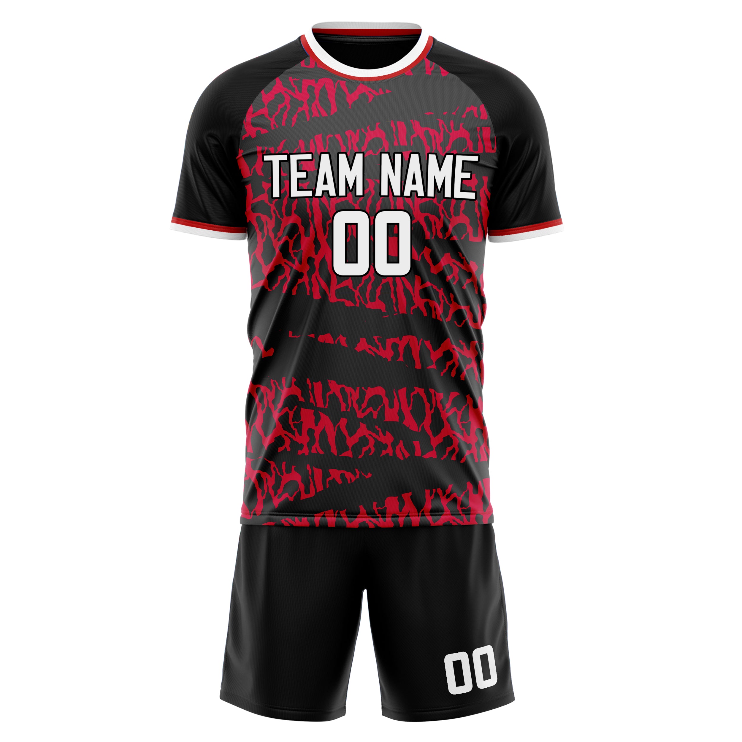 Custom Red Black GeometricalPattern Soccer Jersey