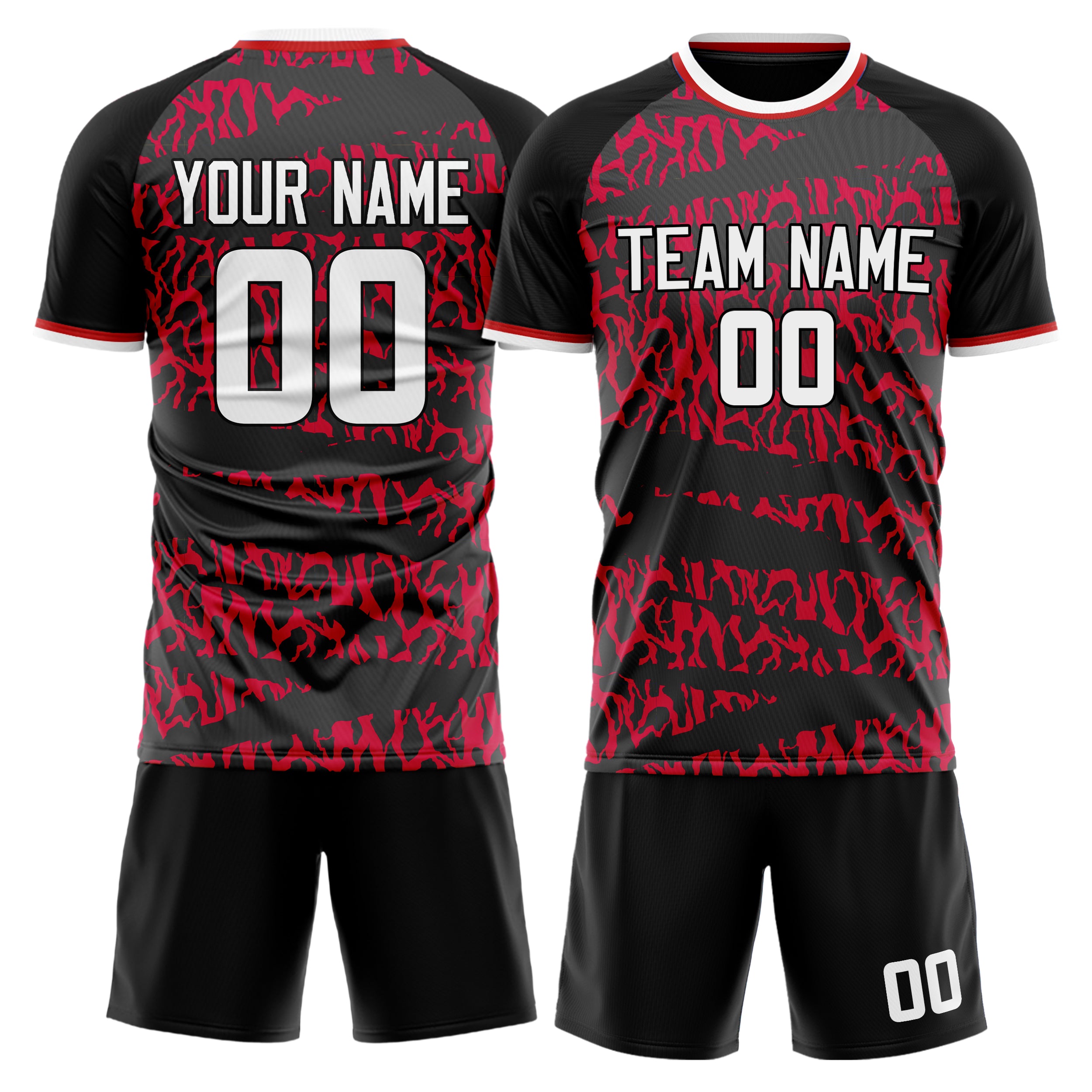 Custom Red Black GeometricalPattern Soccer Jersey