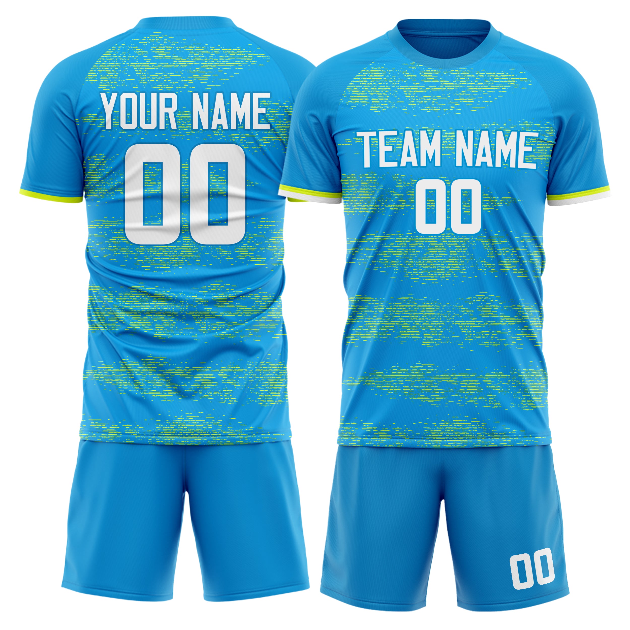 Custom Blue Yellow GeometricalPattern Soccer Jersey
