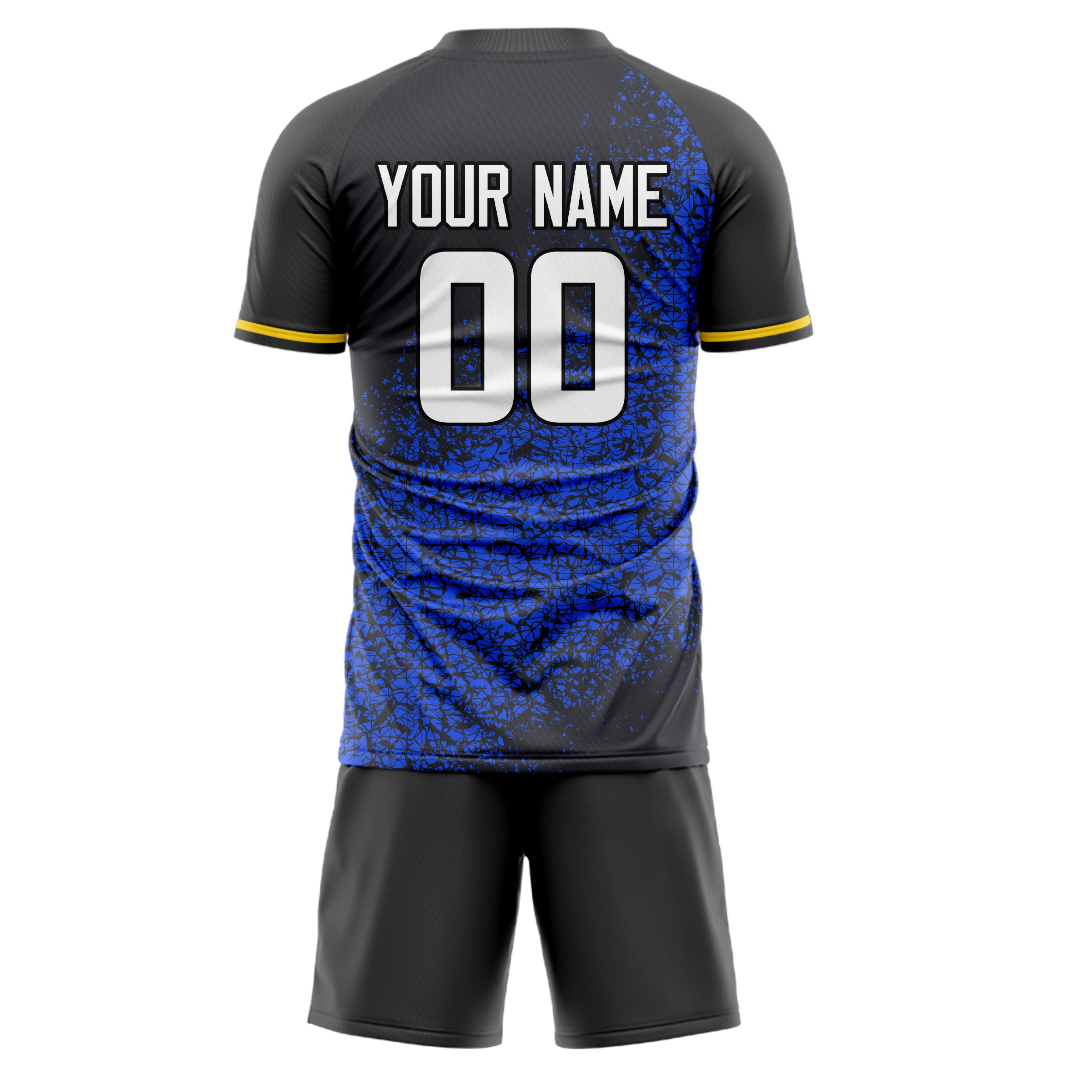 Custom Black Blue GeometricalPattern Soccer Jersey