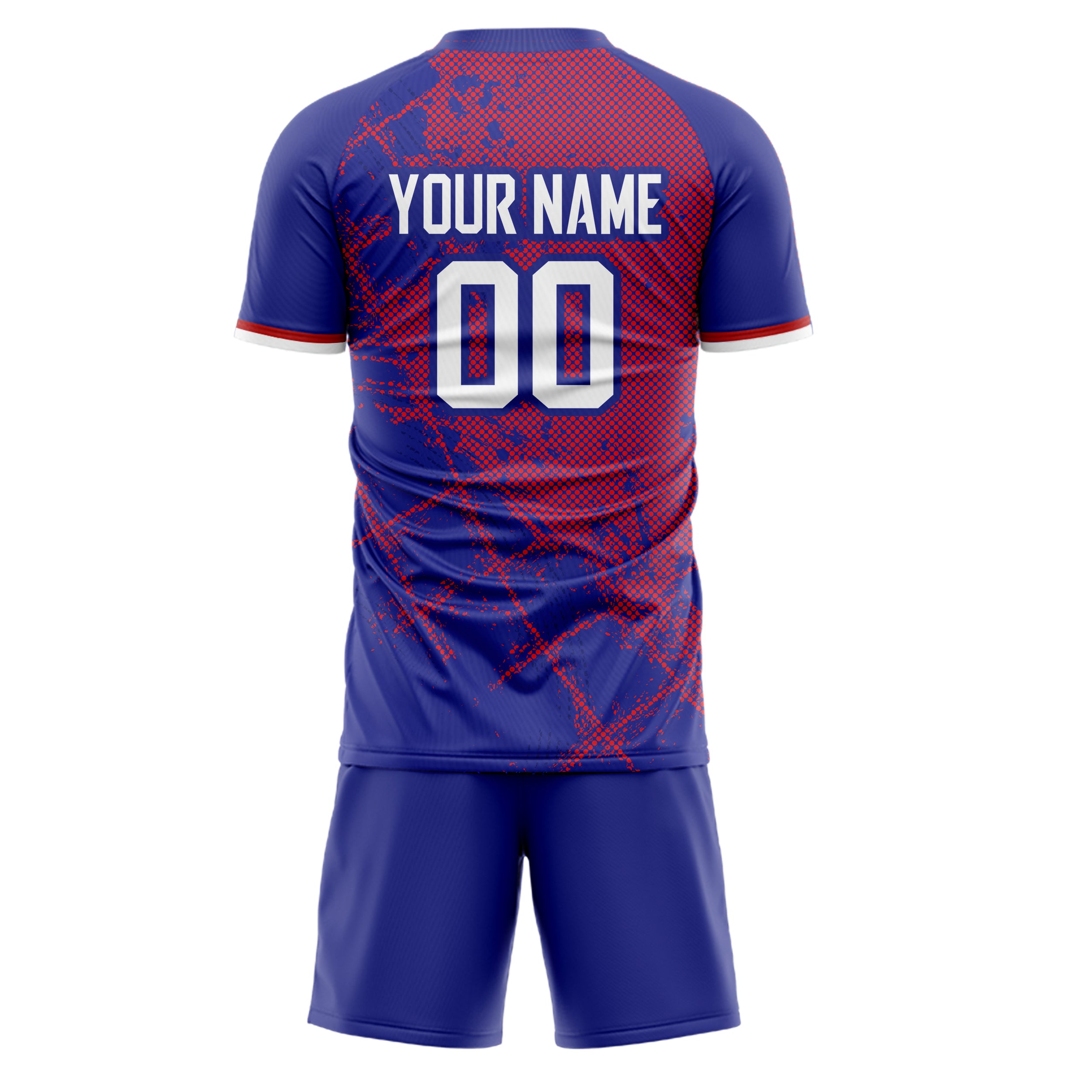 Custom Navy Red GeometricalPattern Soccer Jersey