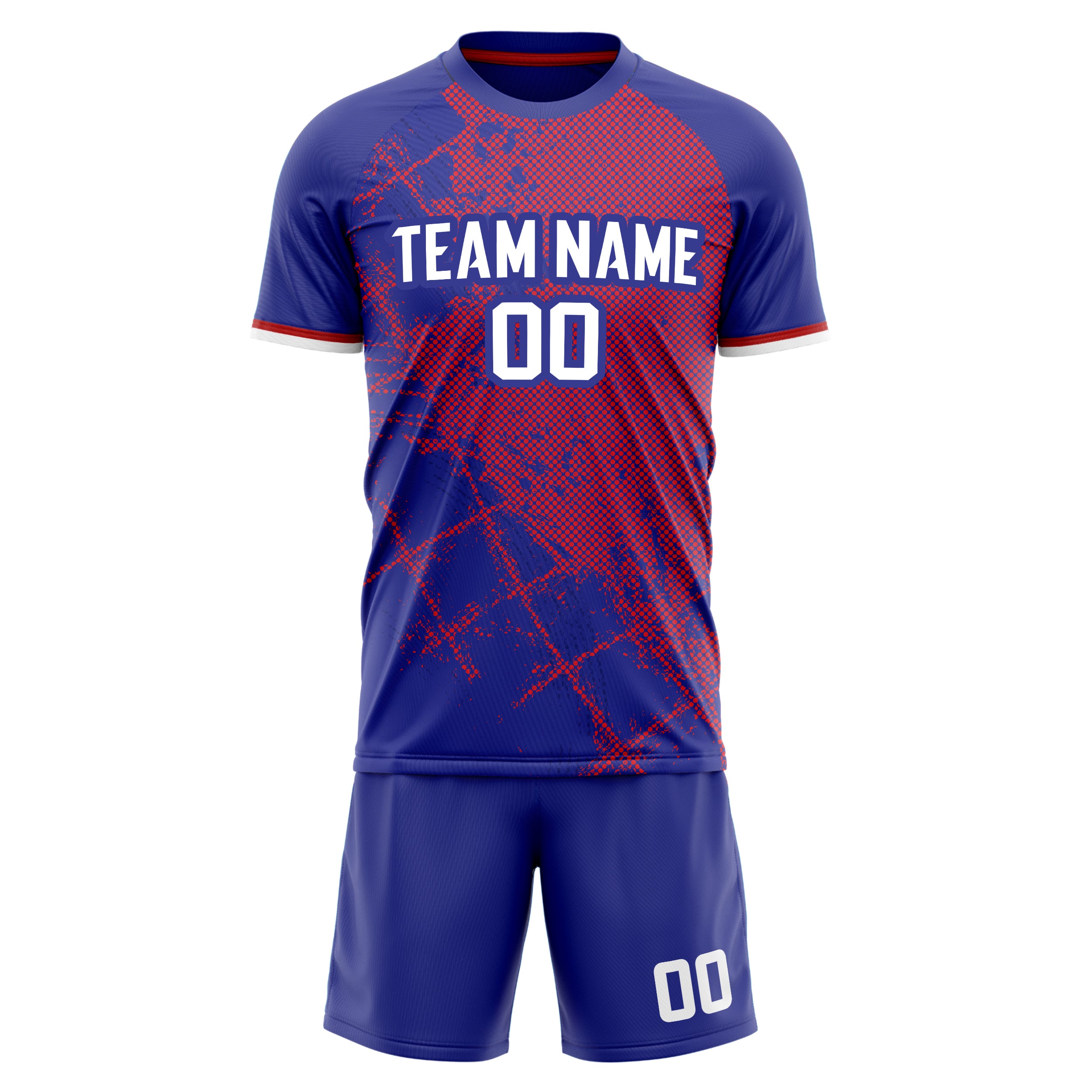 Custom Navy Red GeometricalPattern Soccer Jersey