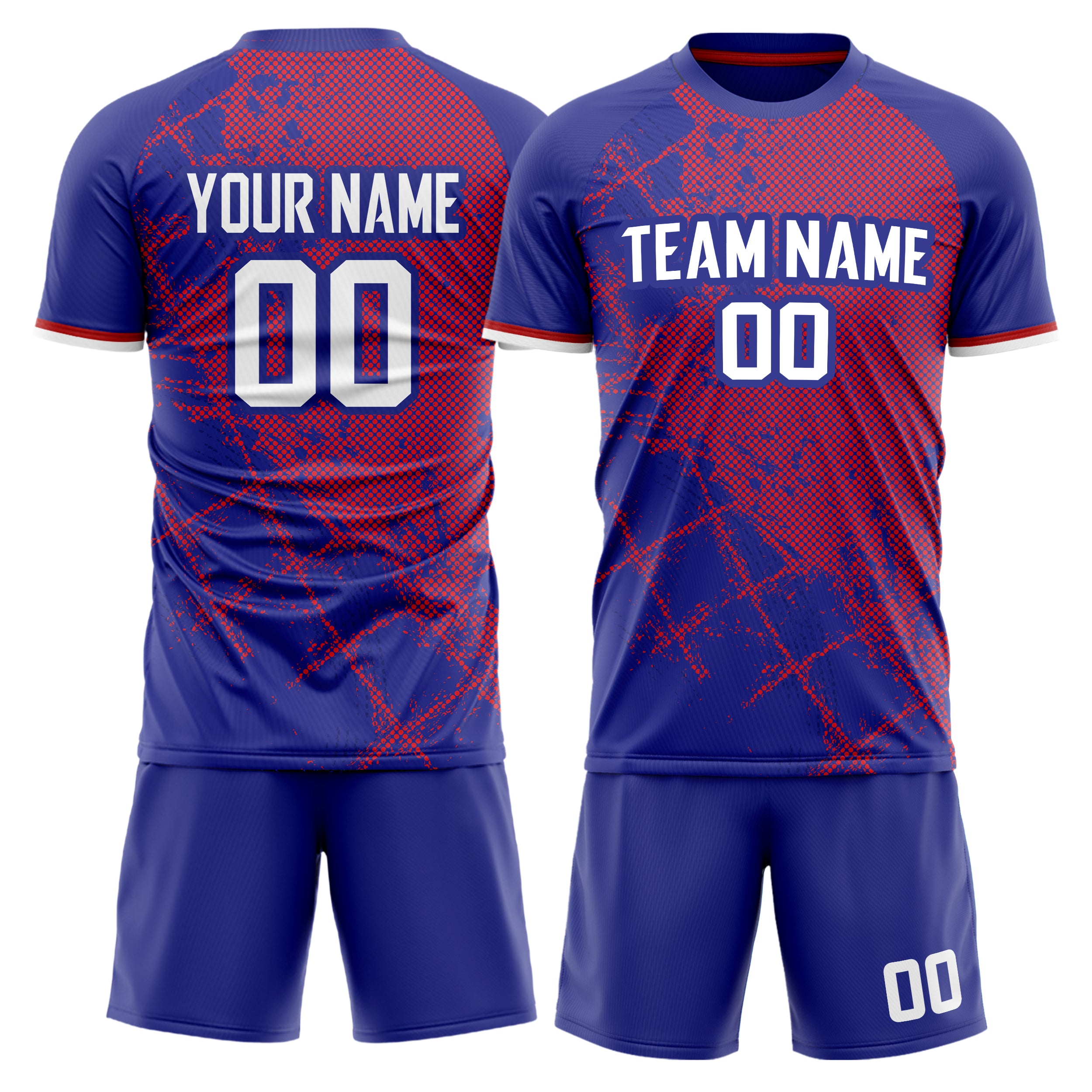 Custom Navy Red GeometricalPattern Soccer Jersey