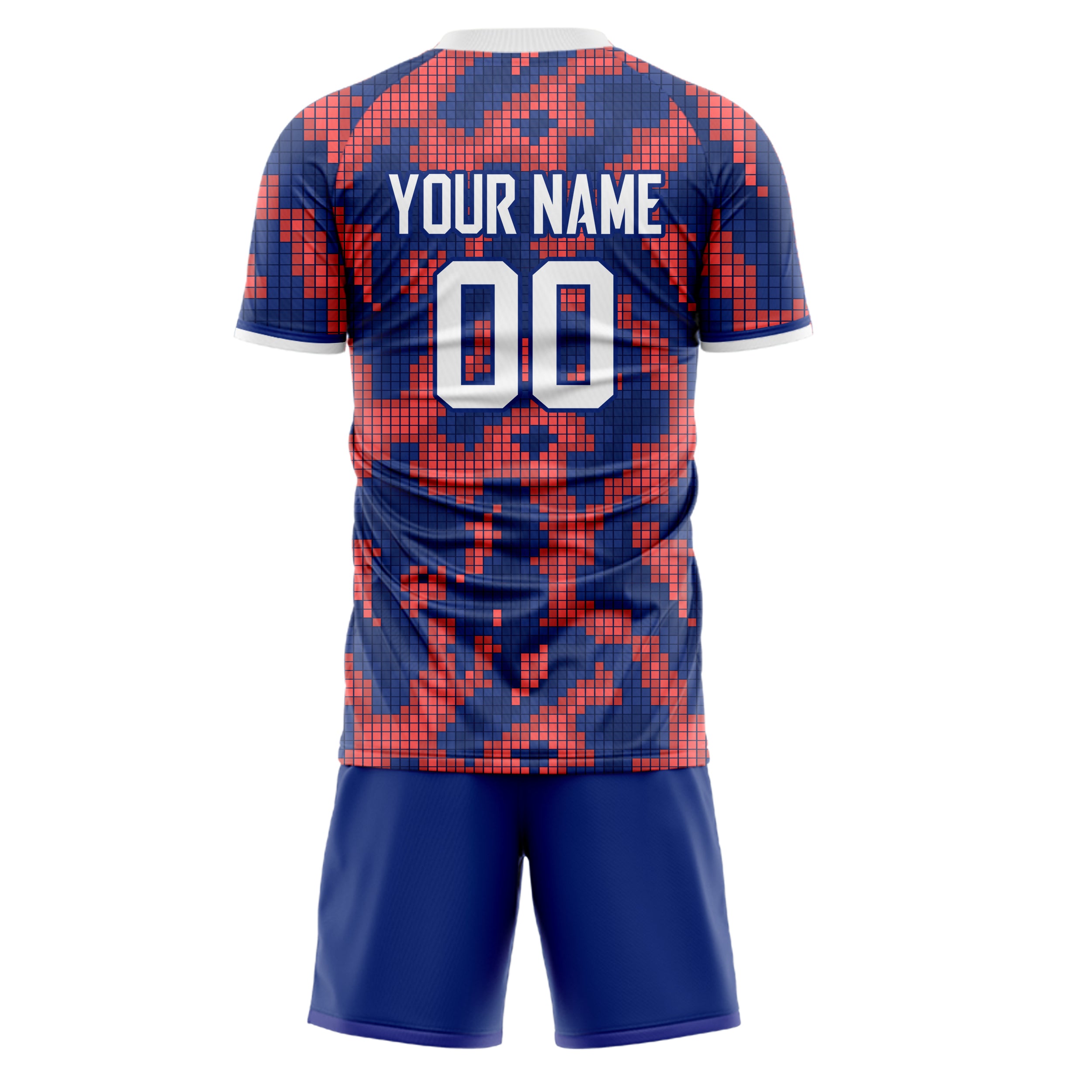 Custom Red Navy GeometricalPattern Soccer Jersey