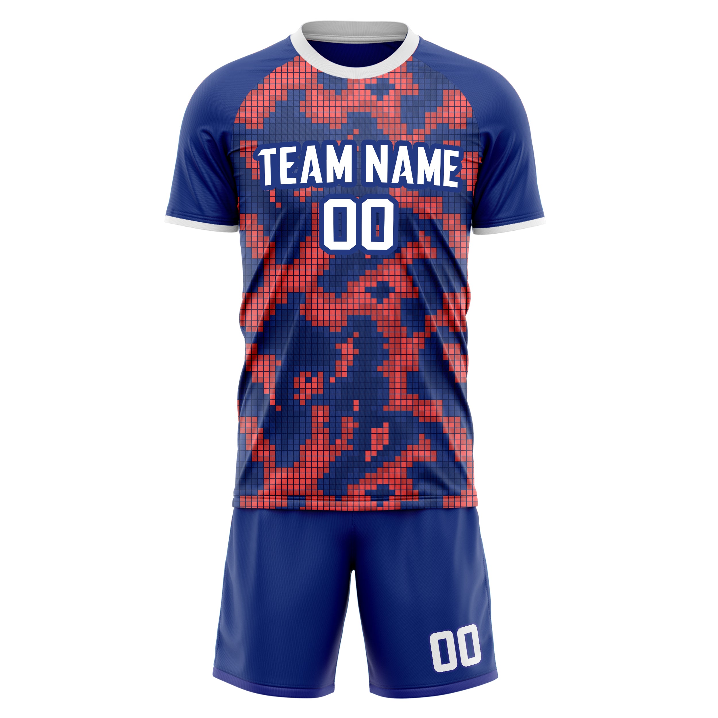 Custom Red Navy GeometricalPattern Soccer Jersey