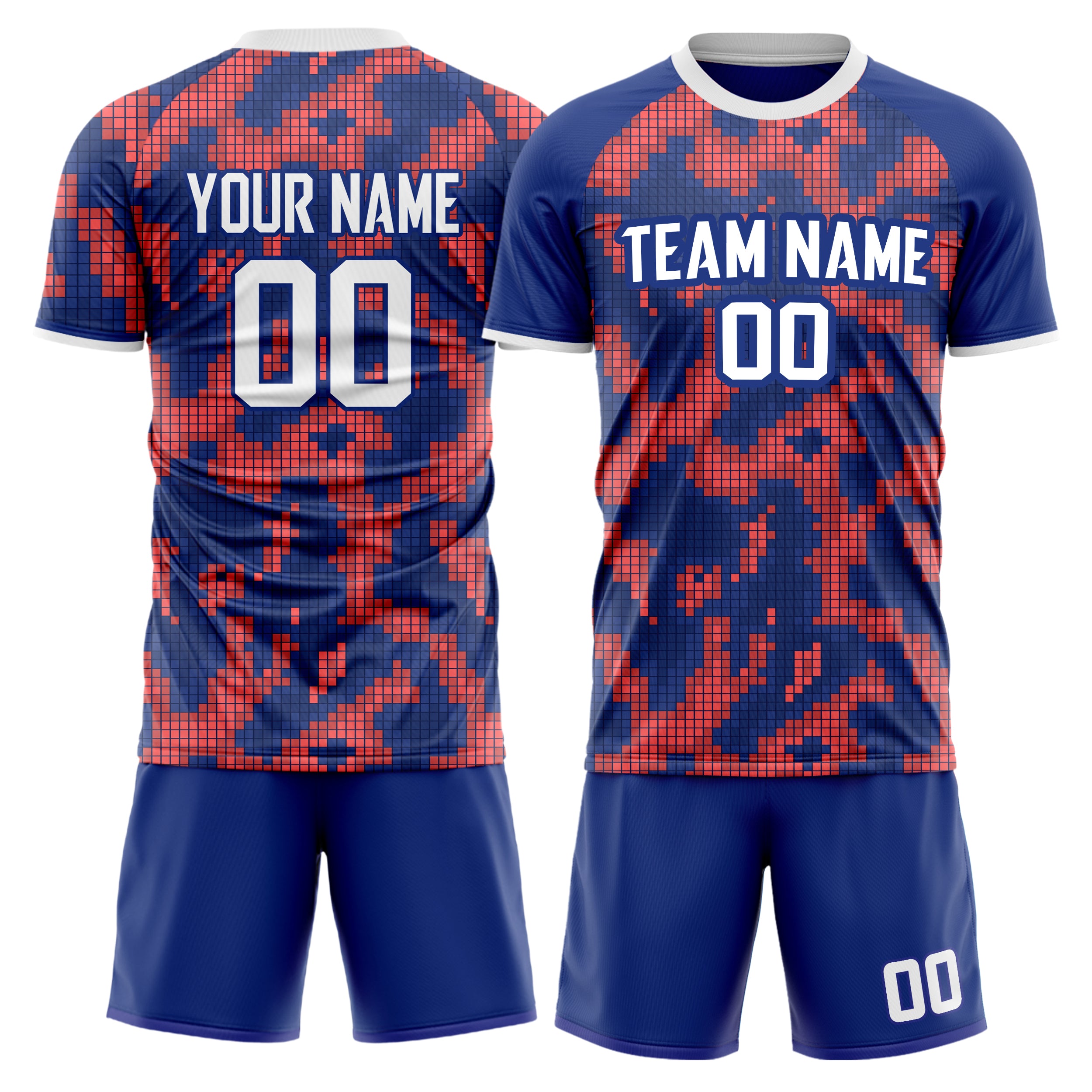 Custom Red Navy GeometricalPattern Soccer Jersey