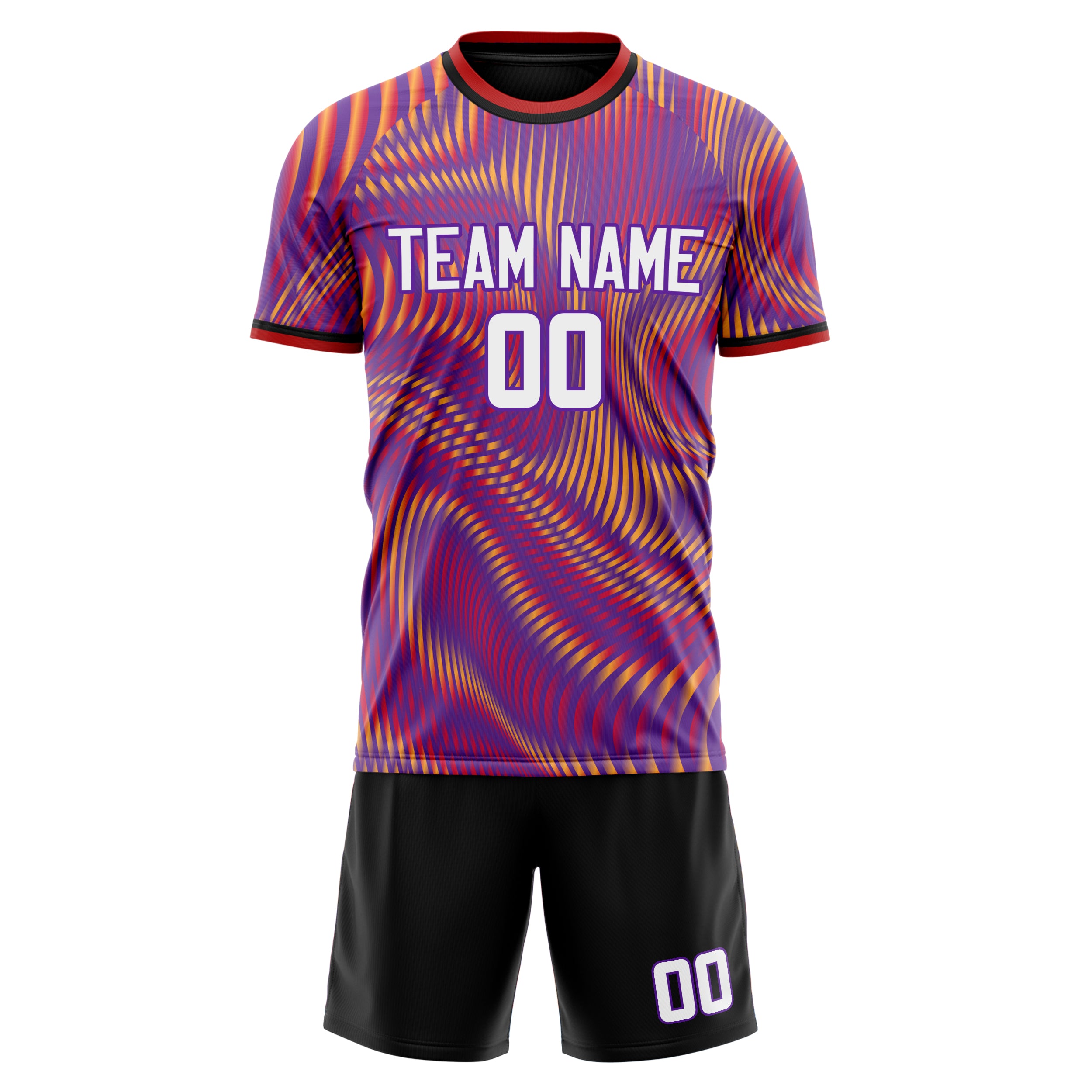 Custom Black Red GeometricalPattern Soccer Jersey