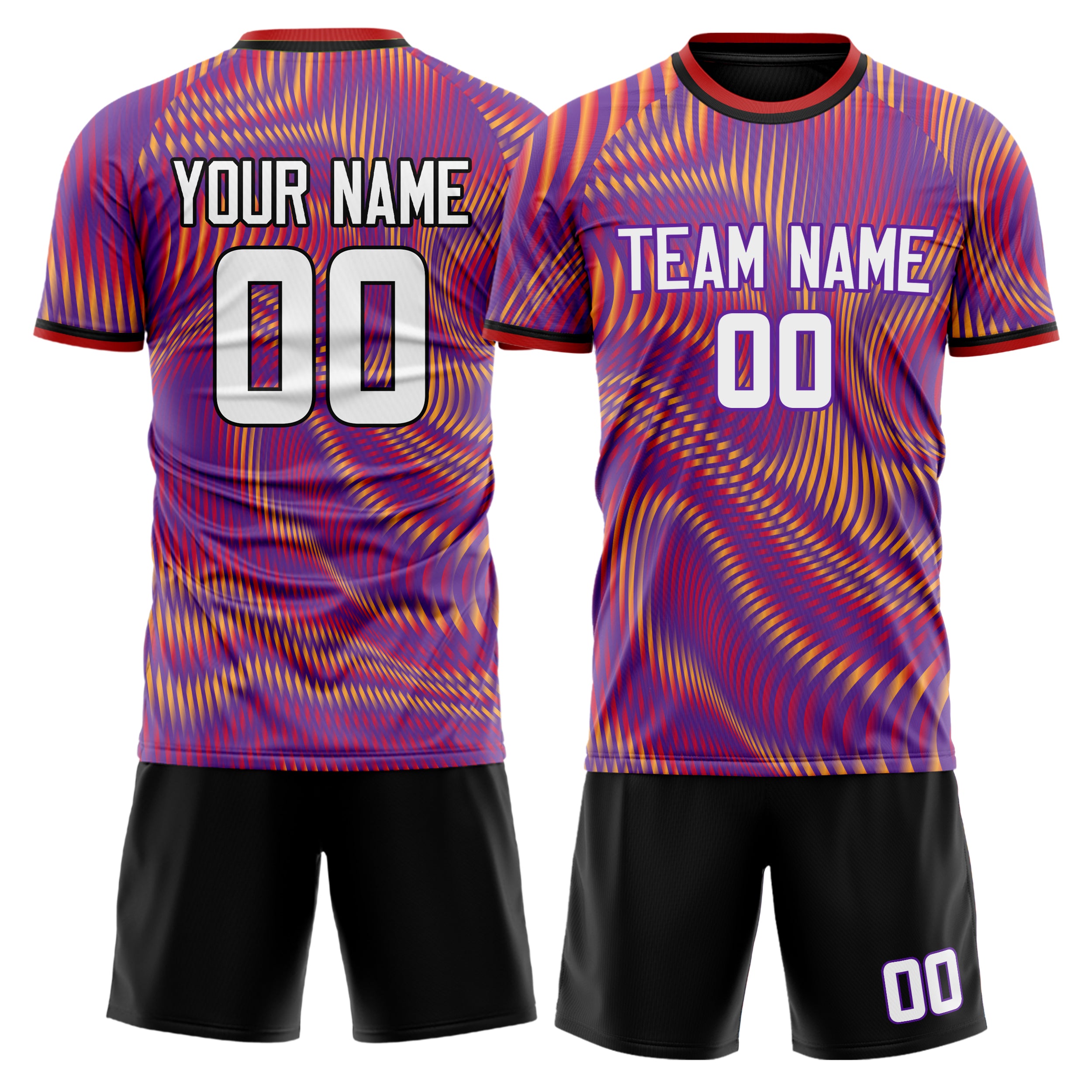 Custom Black Red GeometricalPattern Soccer Jersey