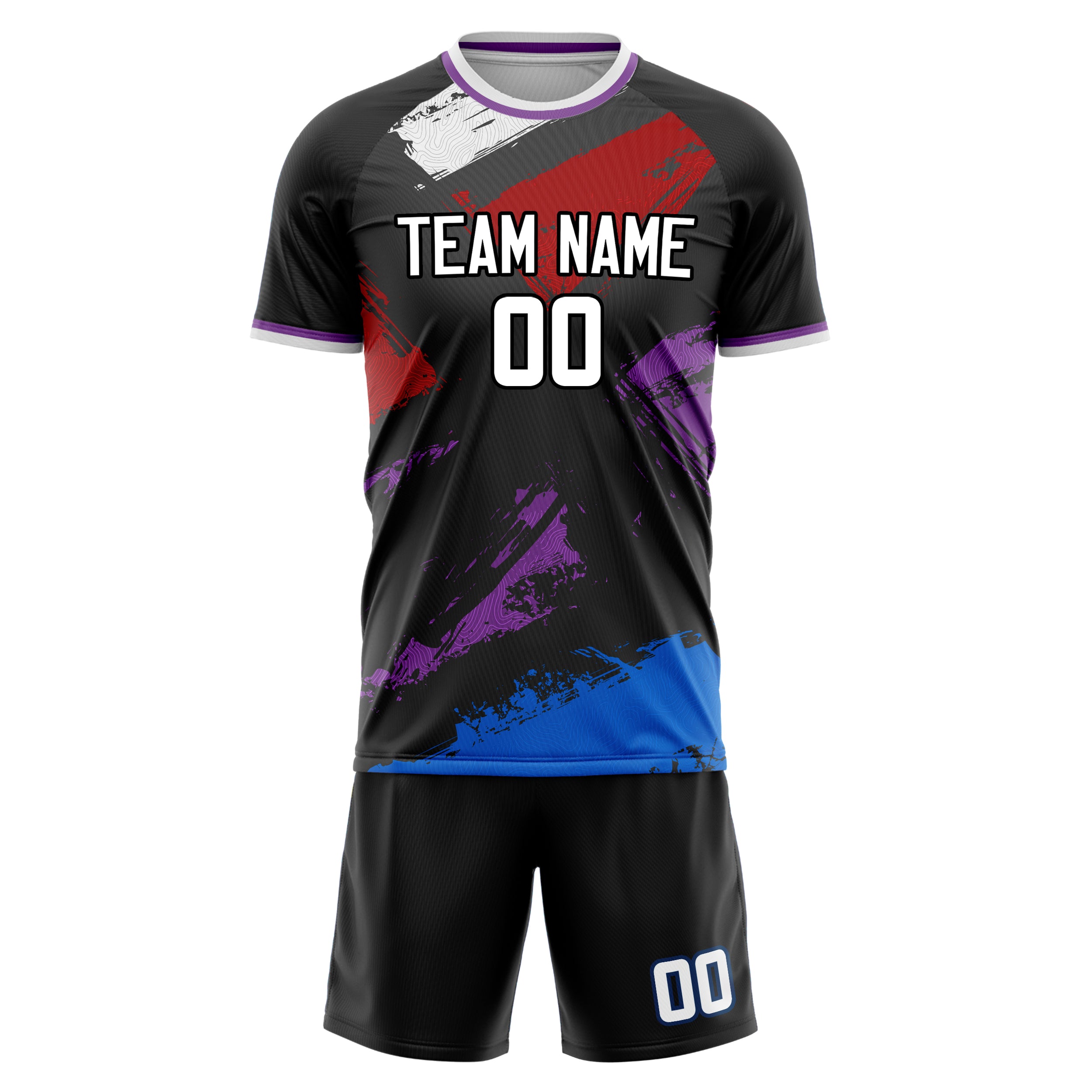 Custom Black Red GeometricalPattern Soccer Jersey