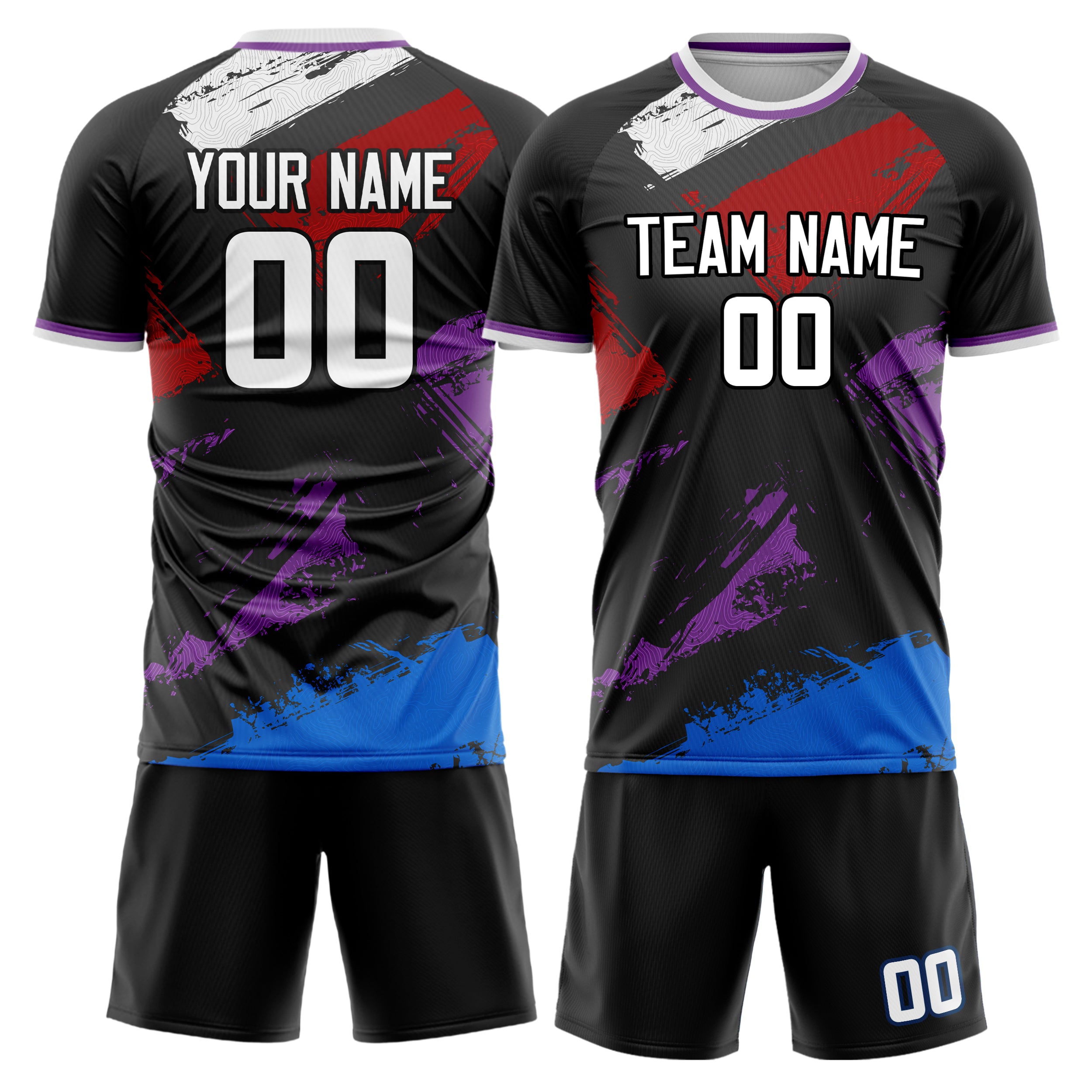 Custom Black Red GeometricalPattern Soccer Jersey