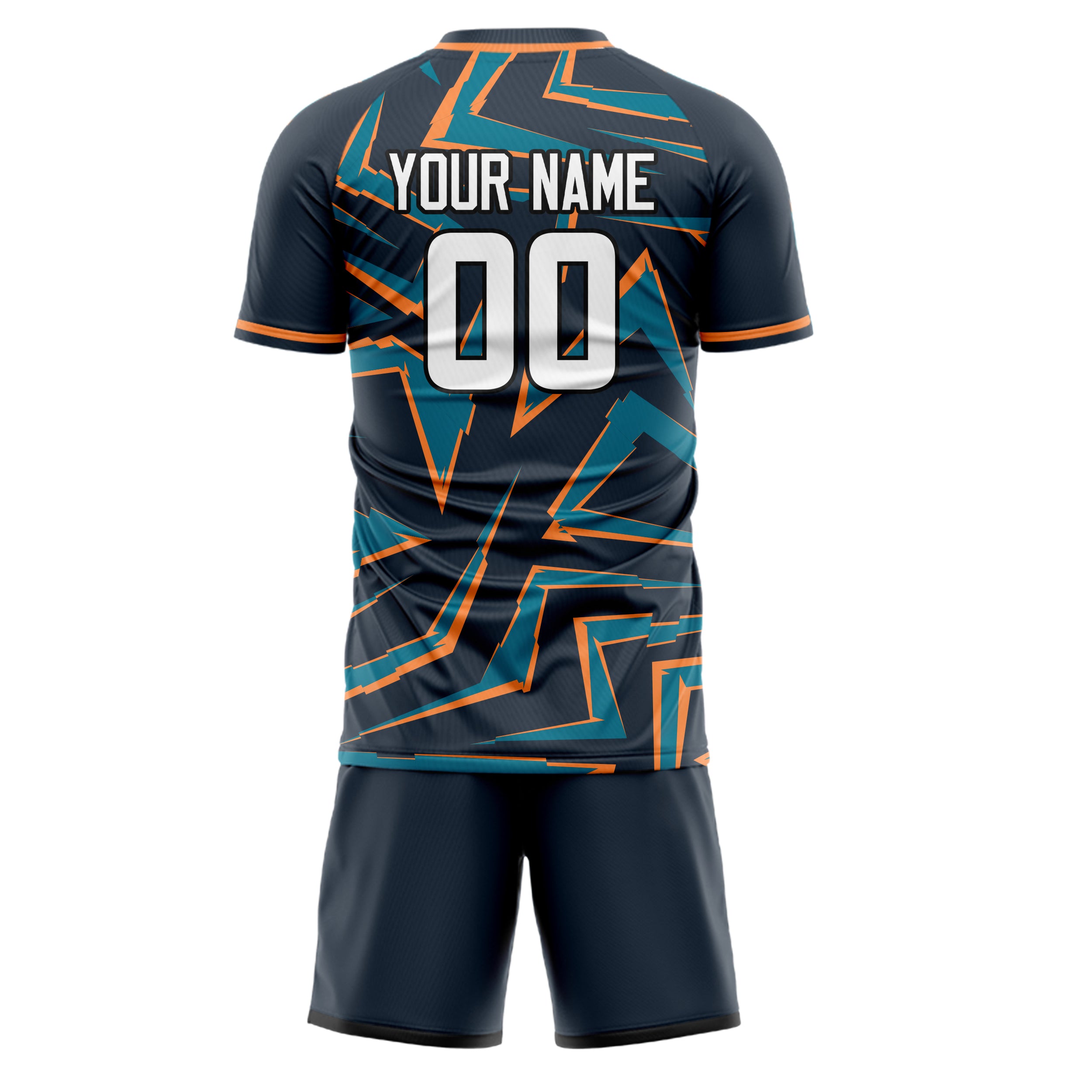 Custom Navy Orange GeometricalPattern Soccer Jersey