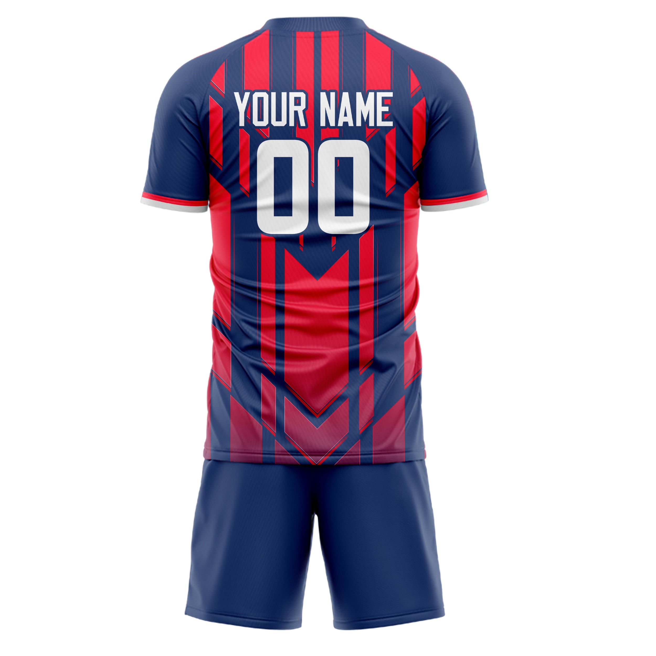 Custom Navy Red GeometricalPattern Soccer Jersey
