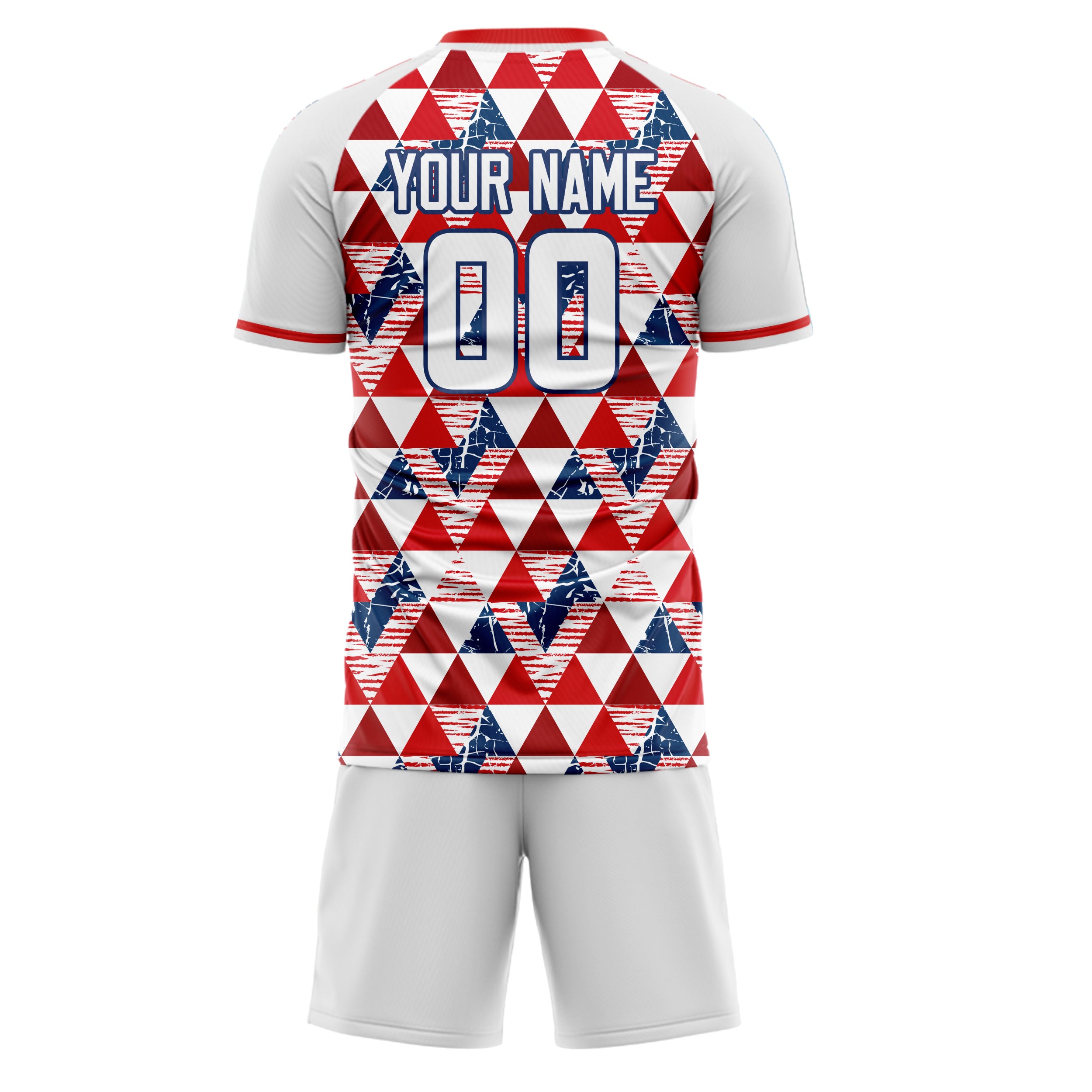 Custom Red White GeometricalPattern Soccer Jersey