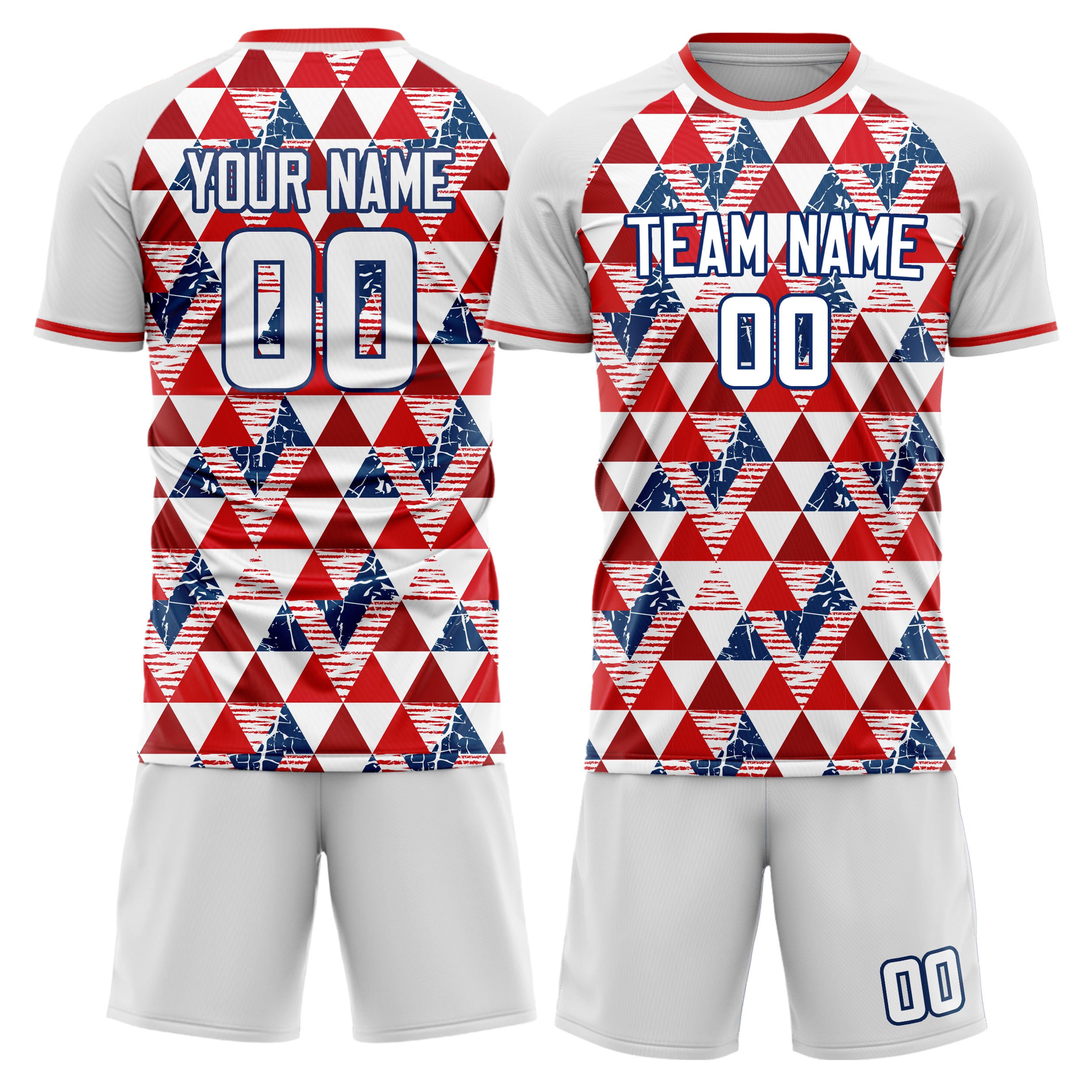 Custom Red White GeometricalPattern Soccer Jersey