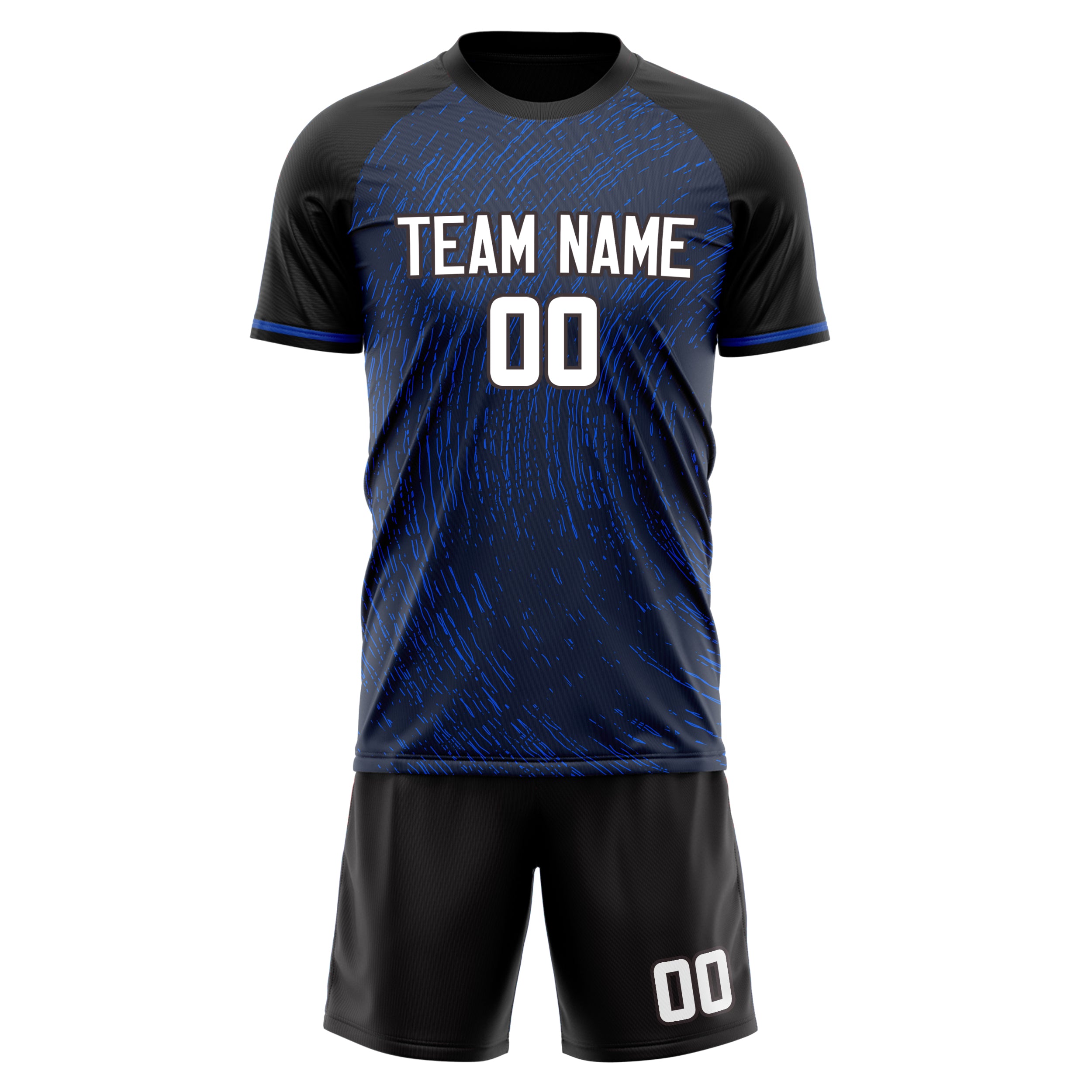 Custom Navy Black GeometricalPattern Soccer Jersey