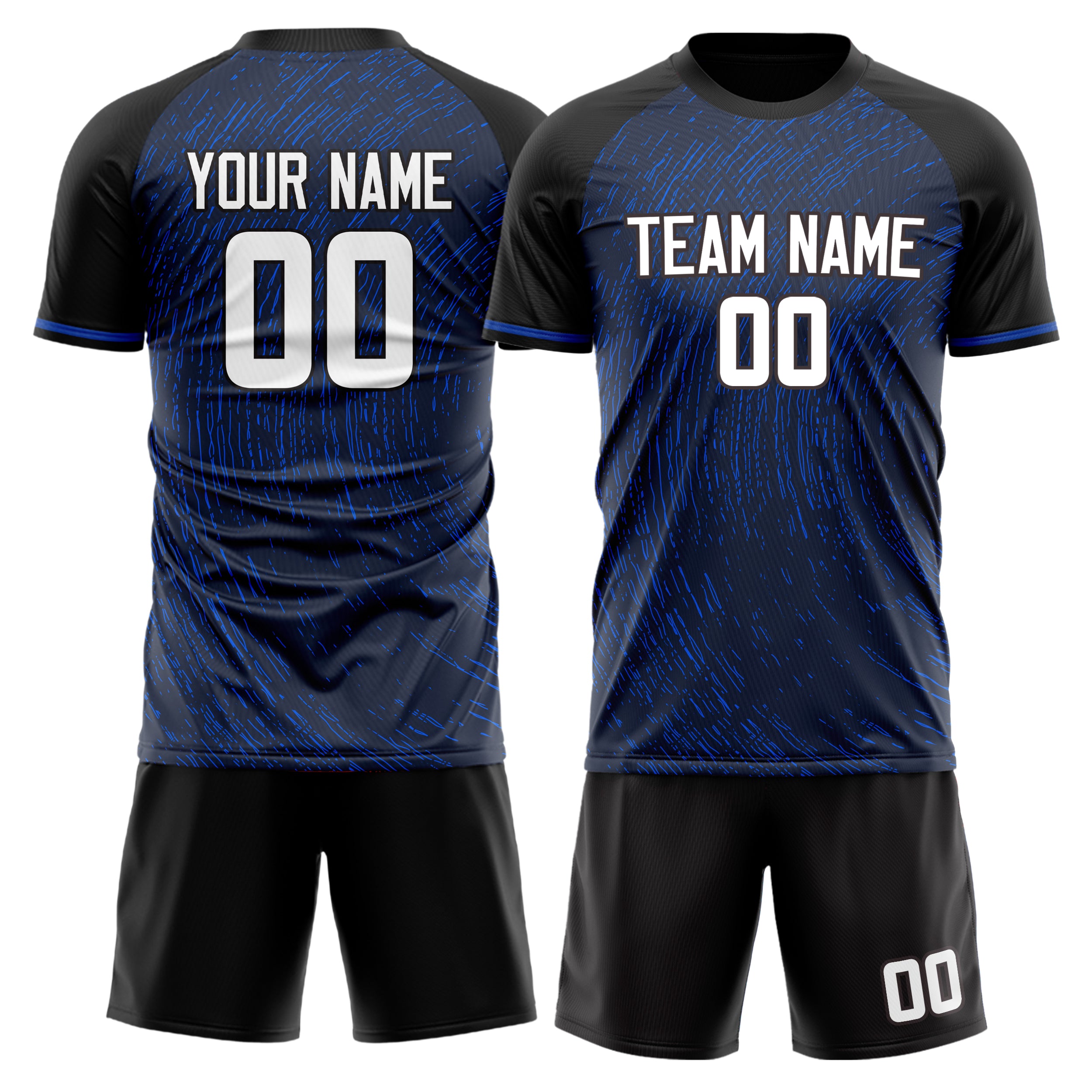 Custom Navy Black GeometricalPattern Soccer Jersey