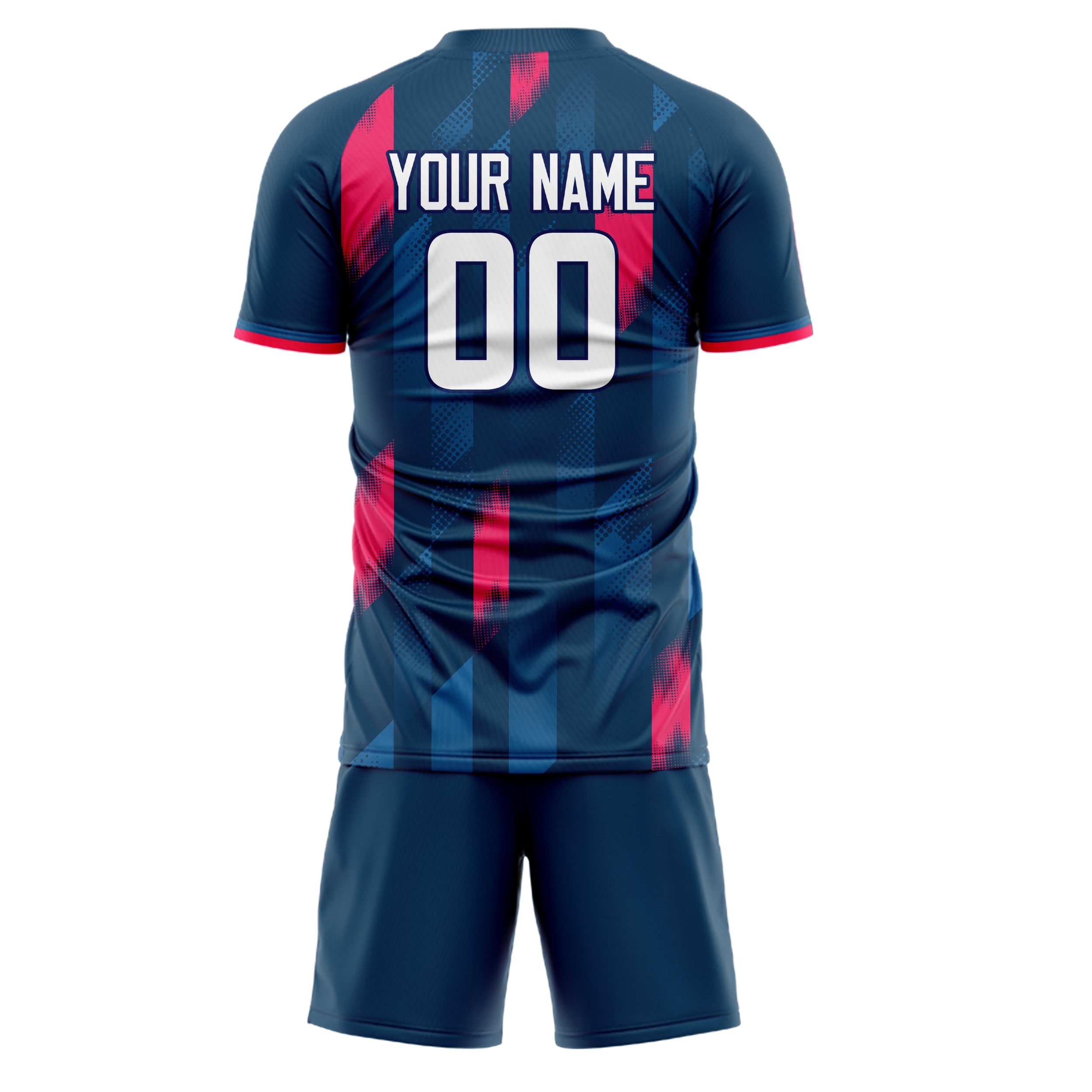 Custom Navy Red GeometricalPattern Soccer Jersey