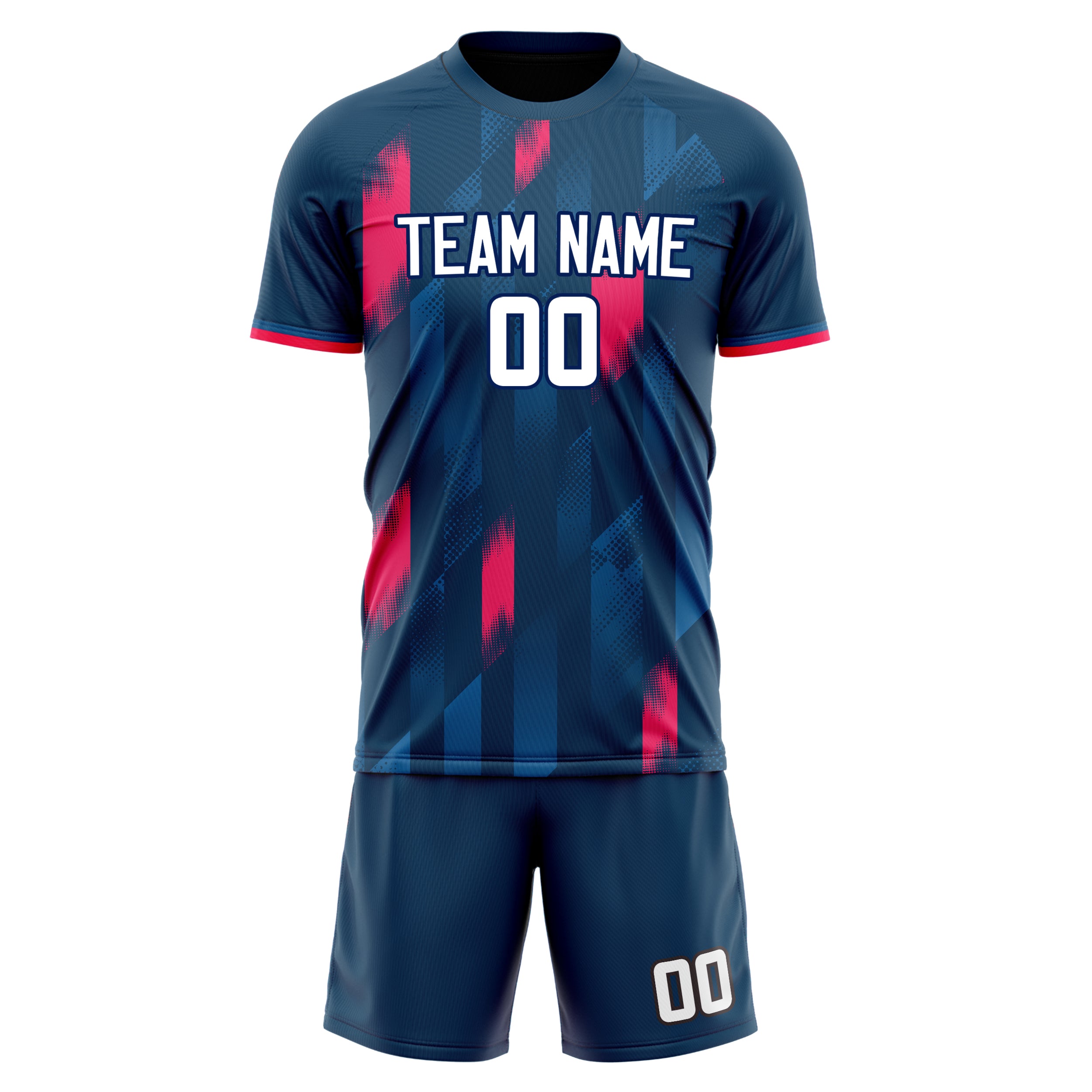Custom Navy Red GeometricalPattern Soccer Jersey