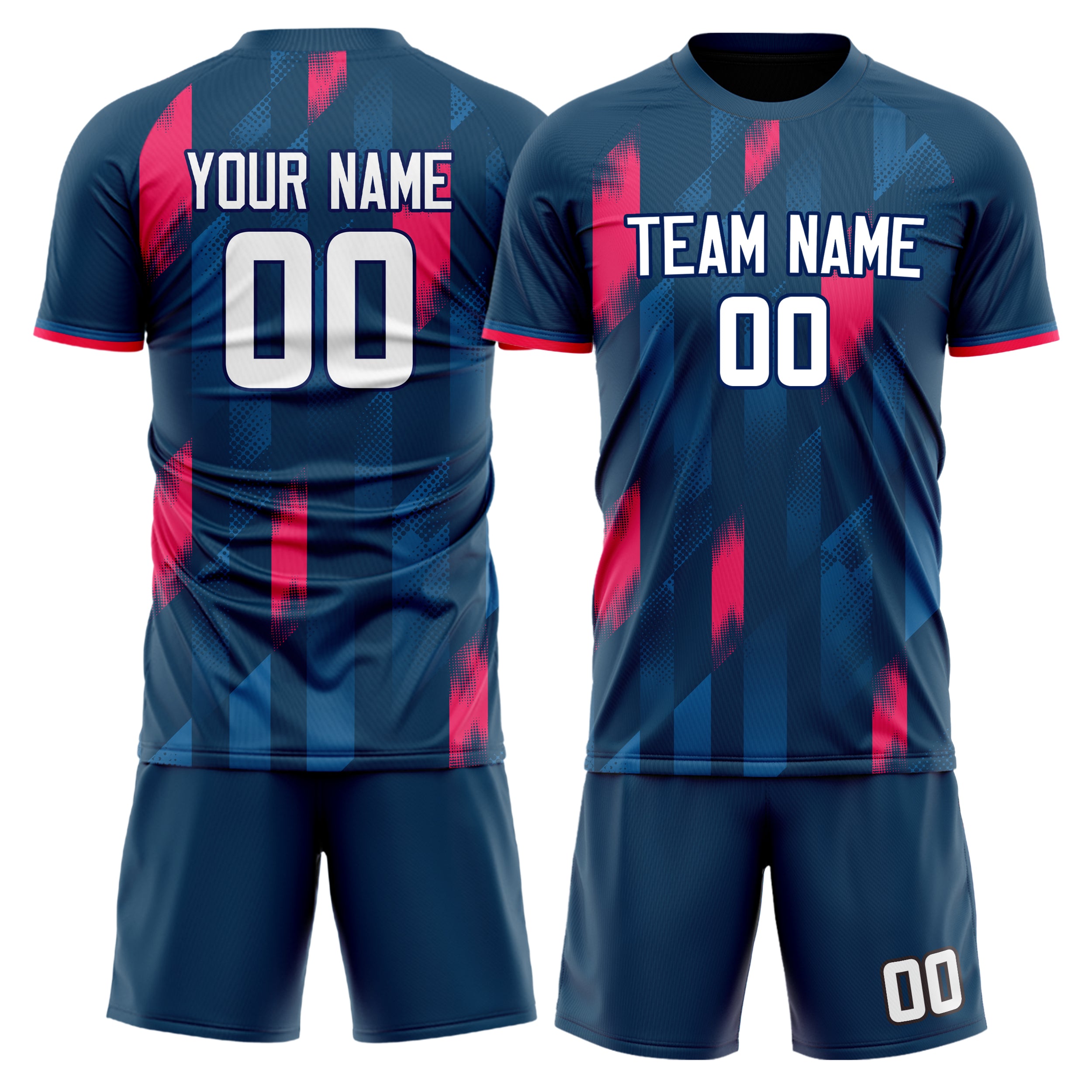Custom Navy Red GeometricalPattern Soccer Jersey