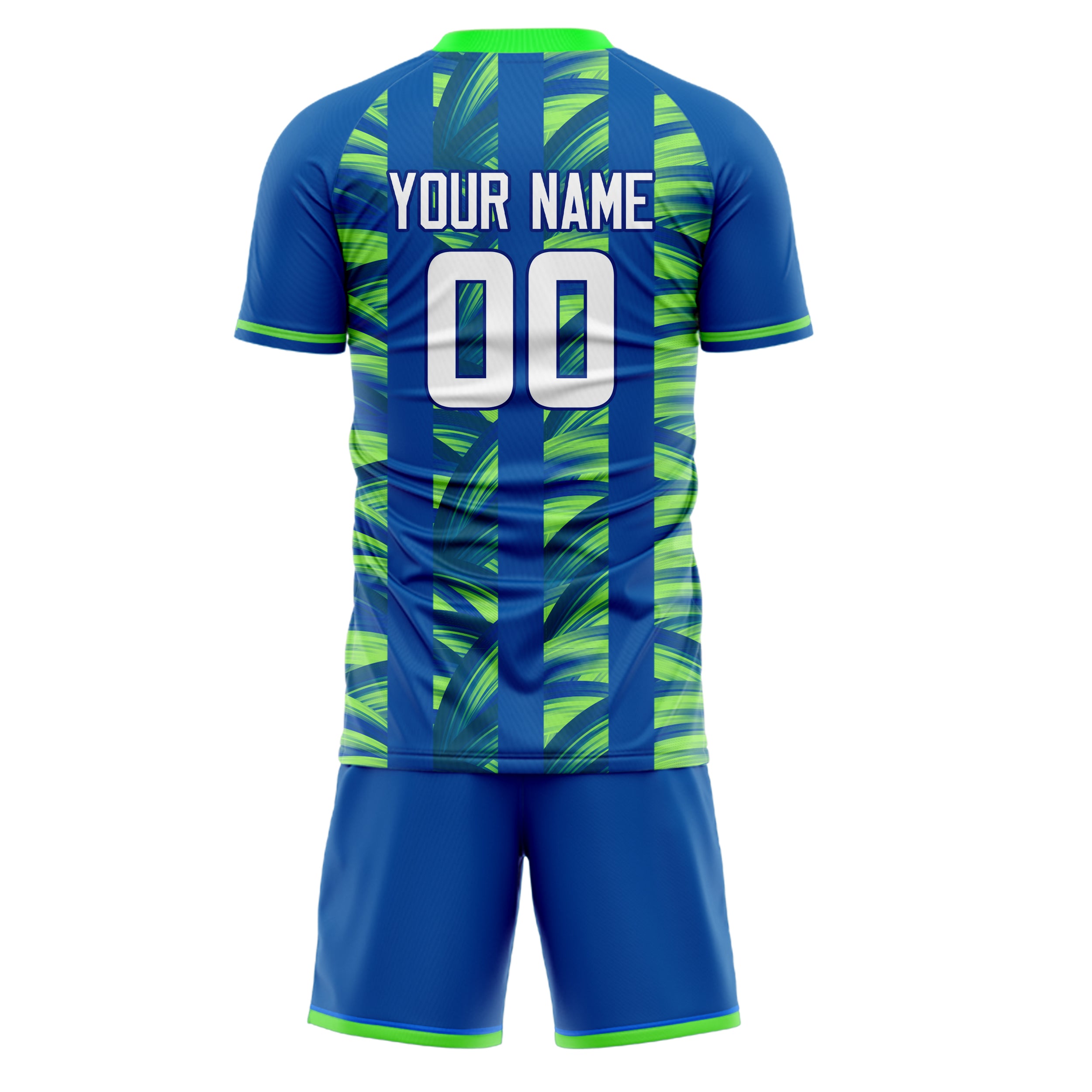 Custom Blue Neon Green GeometricalPattern Soccer Jersey