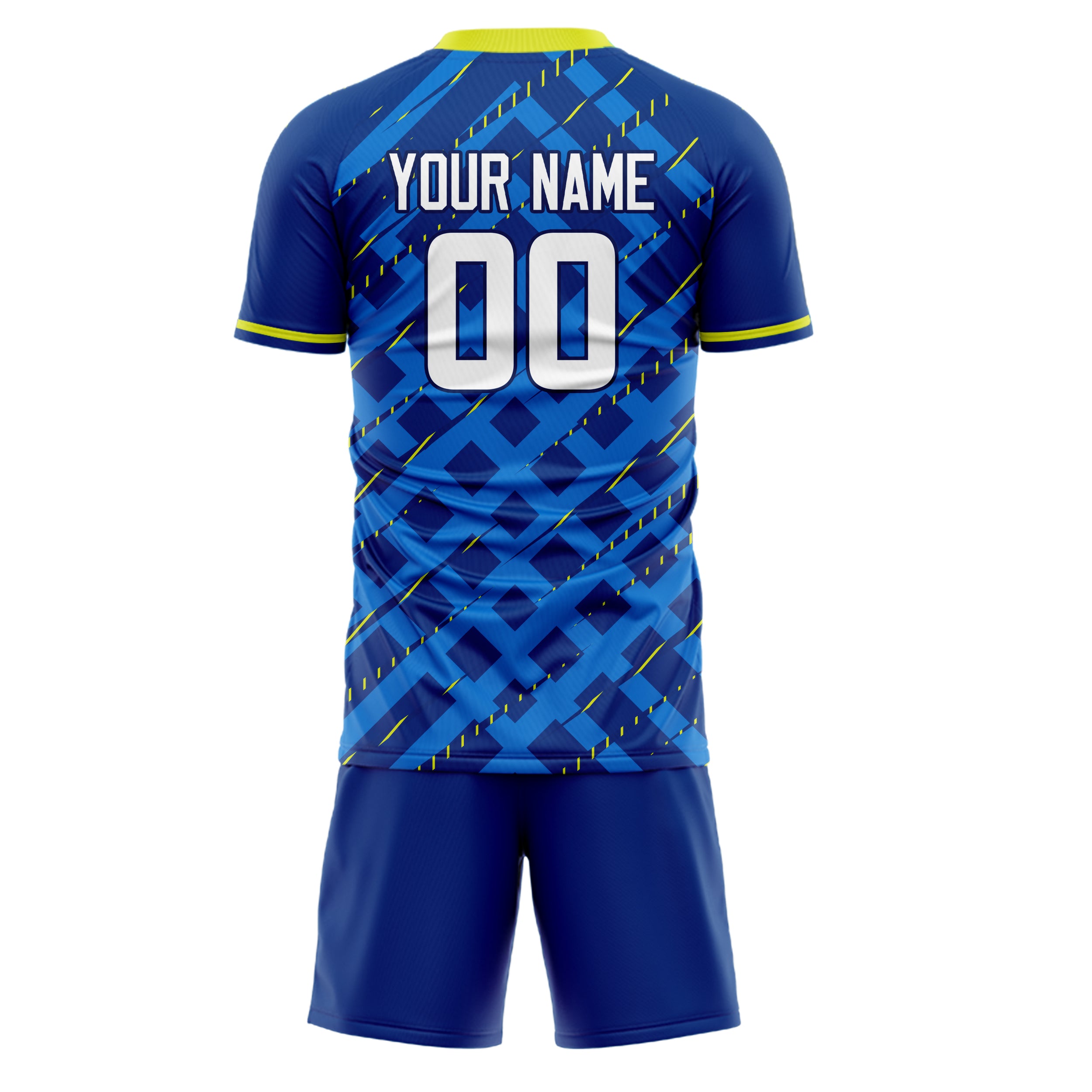 Custom Royal White GeometricalPattern Soccer Jersey