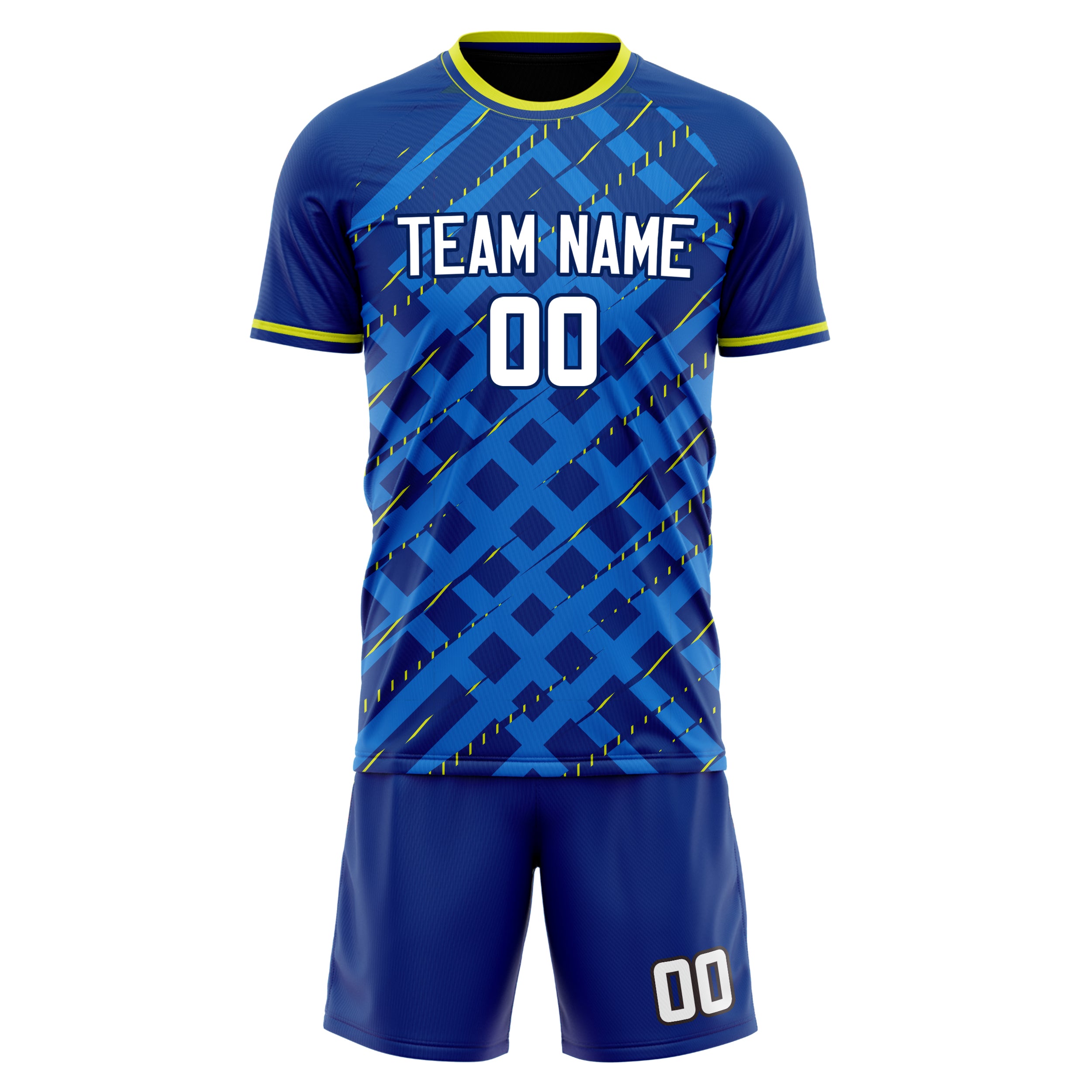 Custom Royal White GeometricalPattern Soccer Jersey