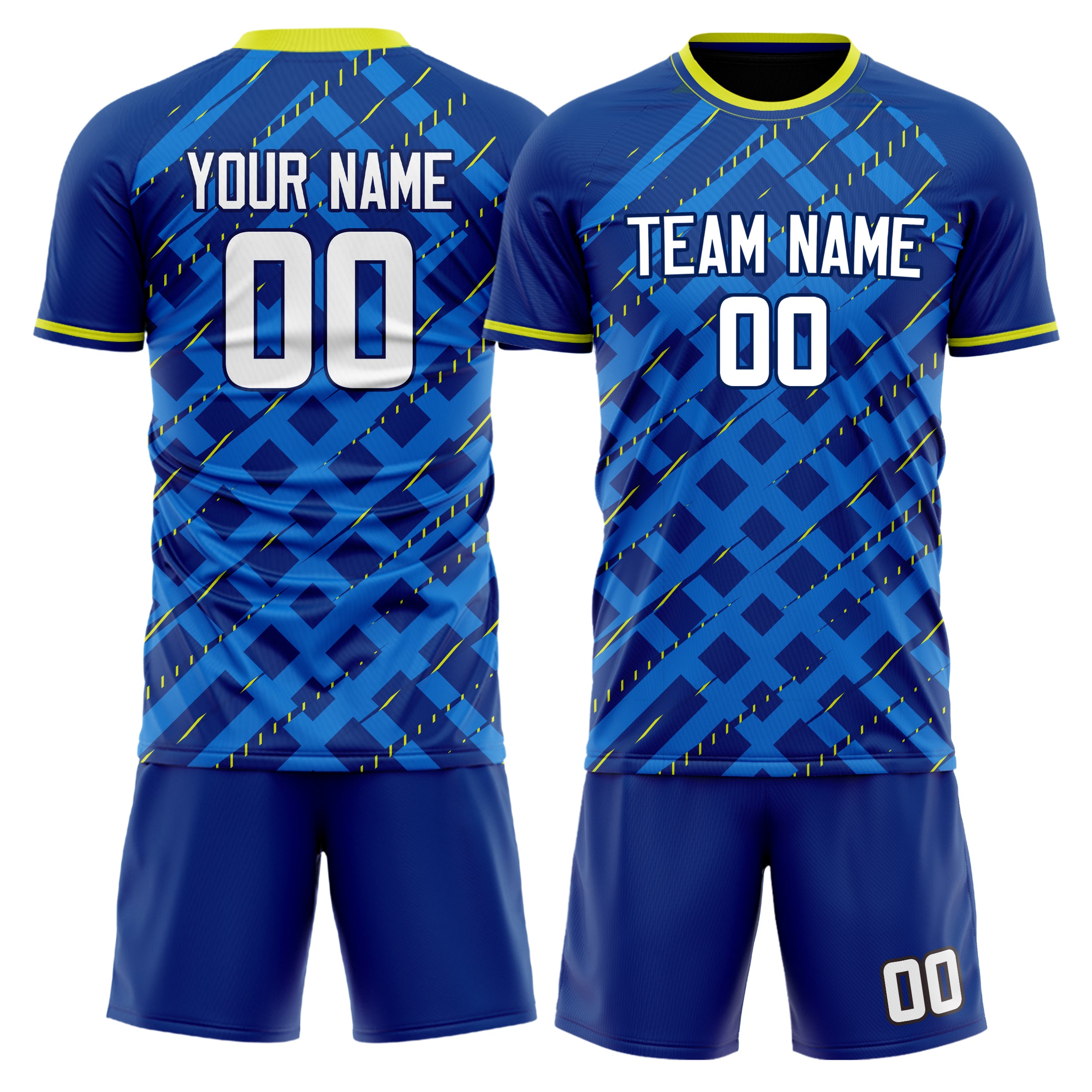 Custom Royal White GeometricalPattern Soccer Jersey