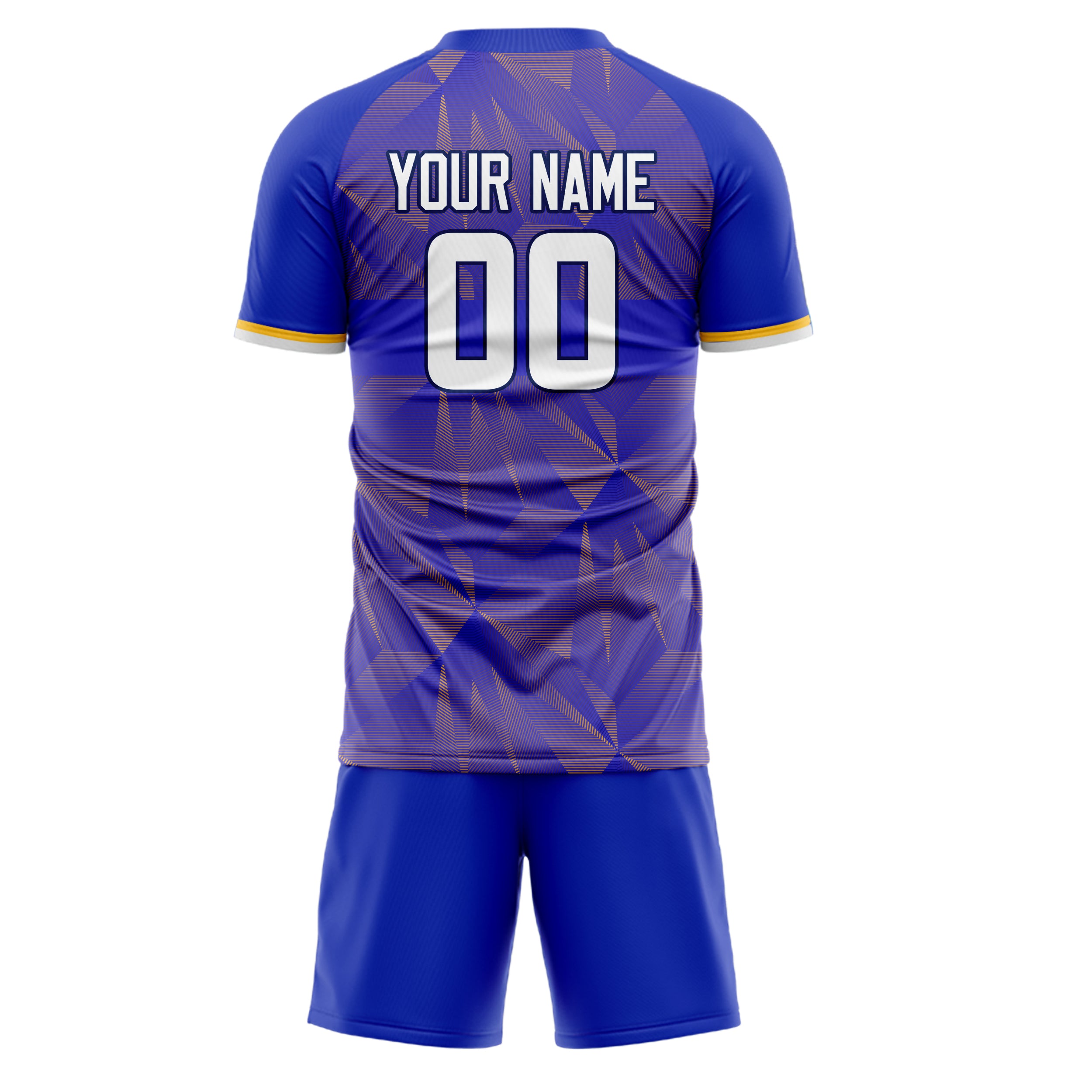 Custom Blue Gold GeometricalPattern Soccer Jersey