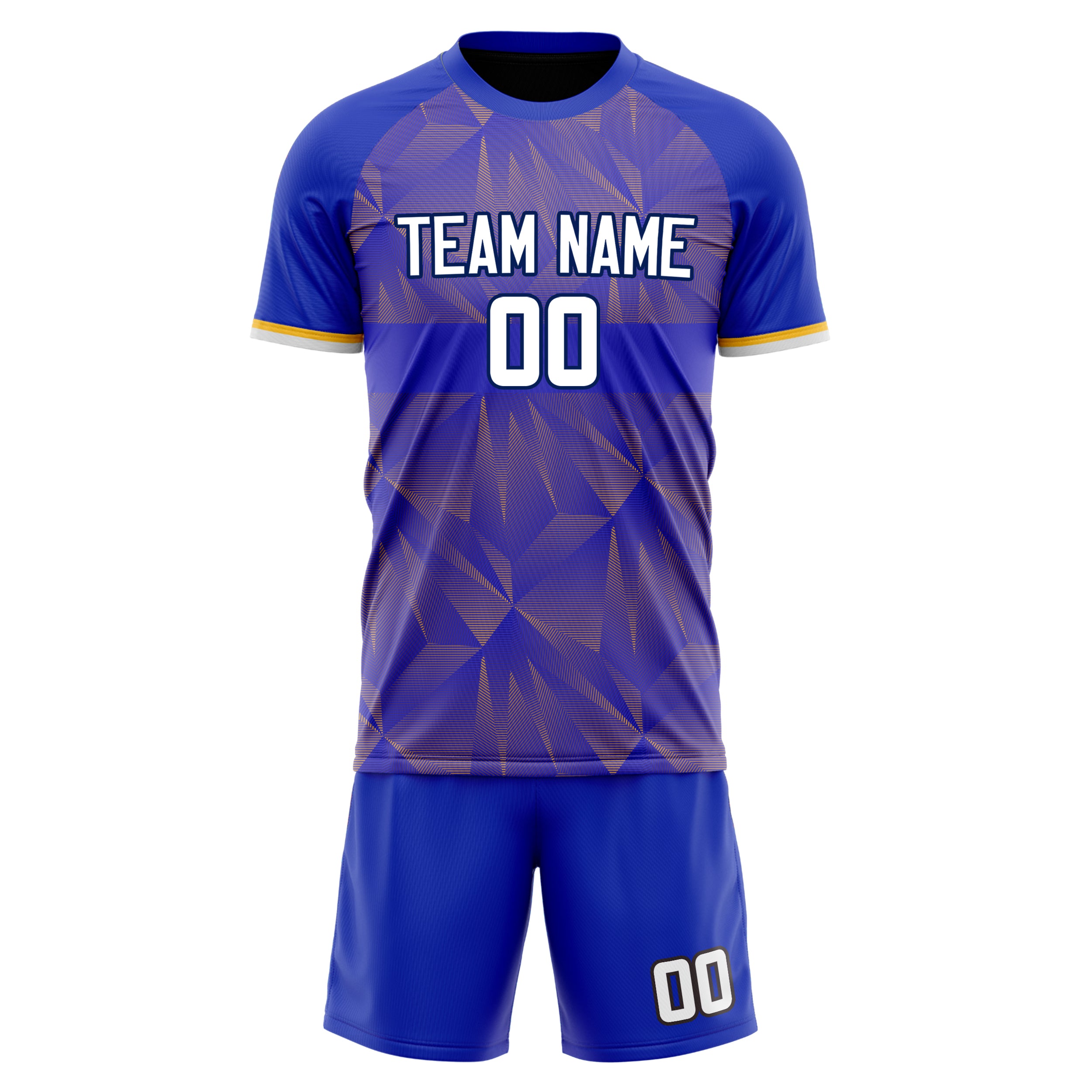 Custom Blue Gold GeometricalPattern Soccer Jersey