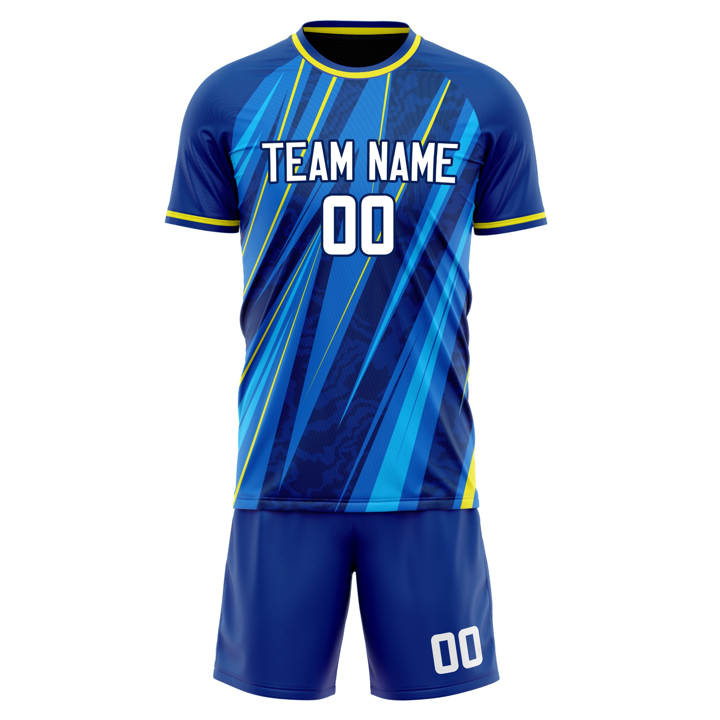 Custom Royal White GeometricalPattern Soccer Jersey