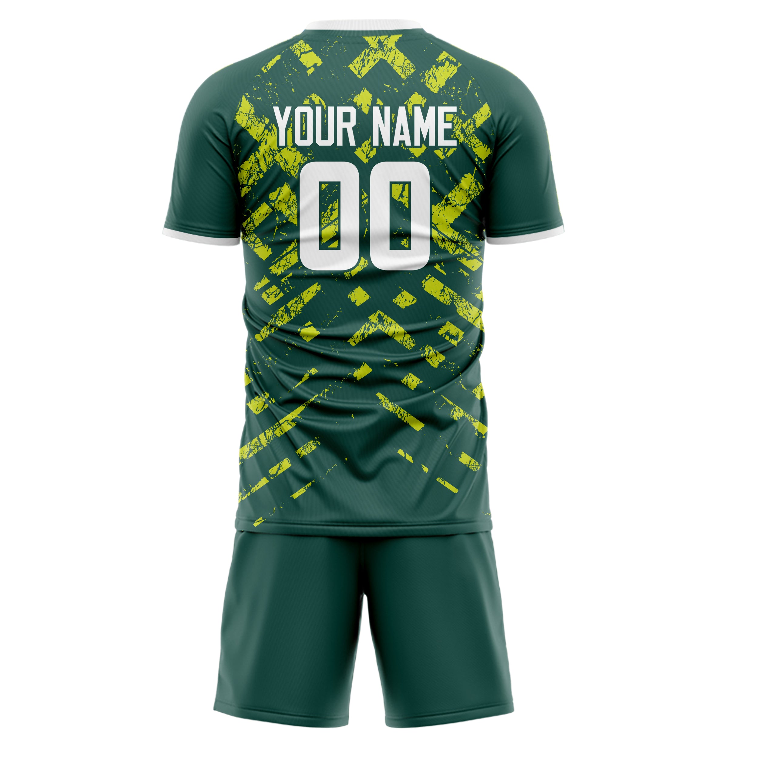 Custom Green White GeometricalPattern Soccer Jersey