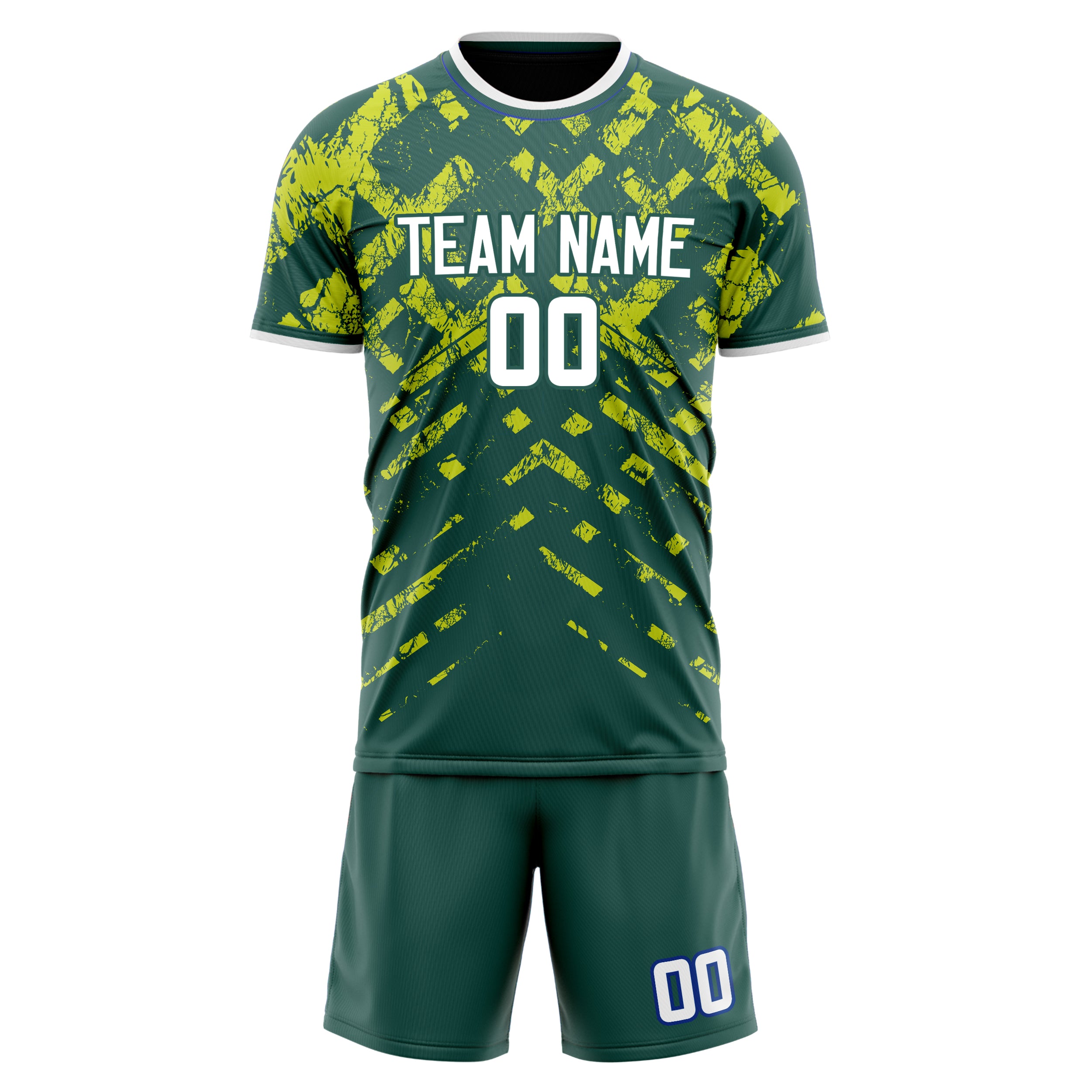 Custom Green White GeometricalPattern Soccer Jersey