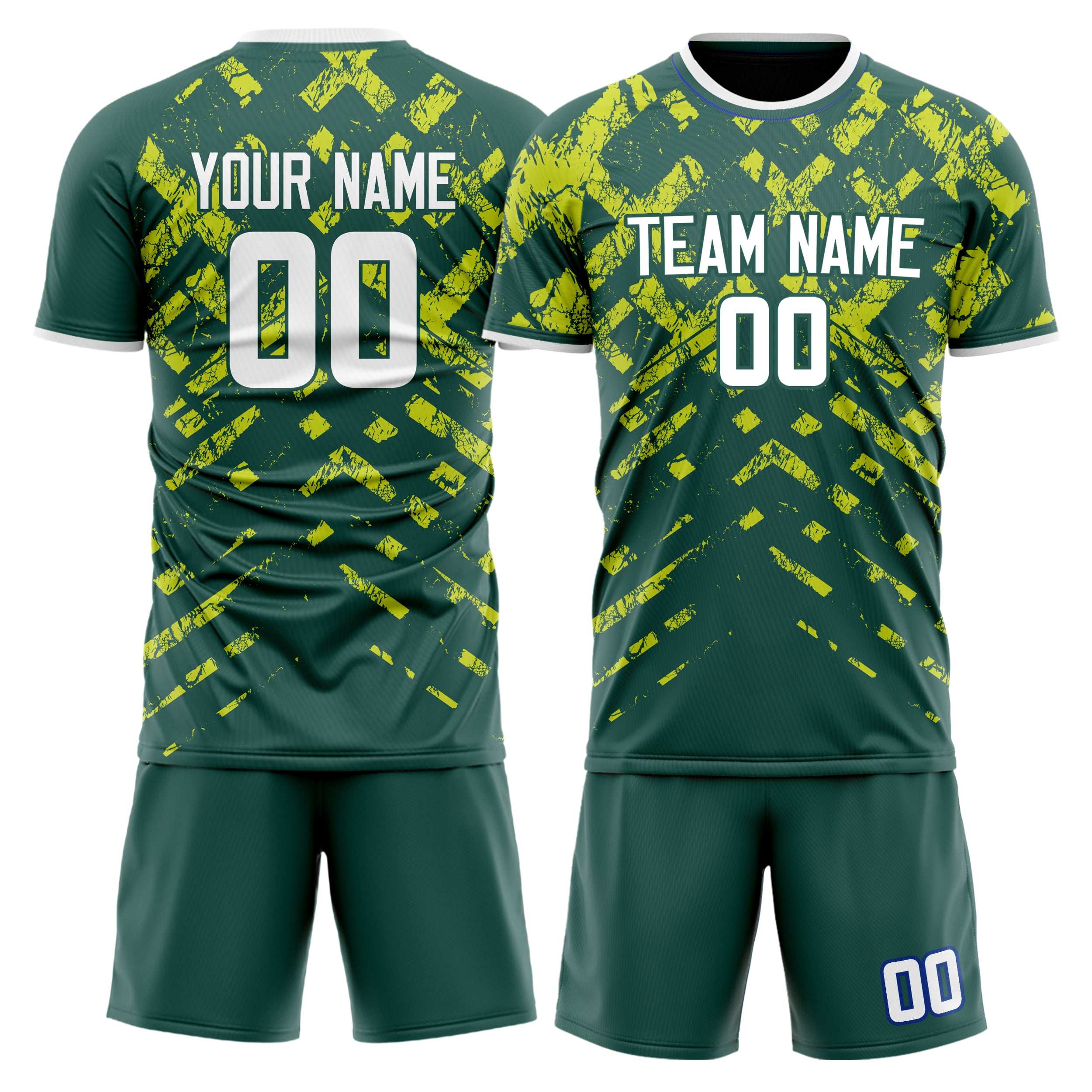 Custom Green White GeometricalPattern Soccer Jersey