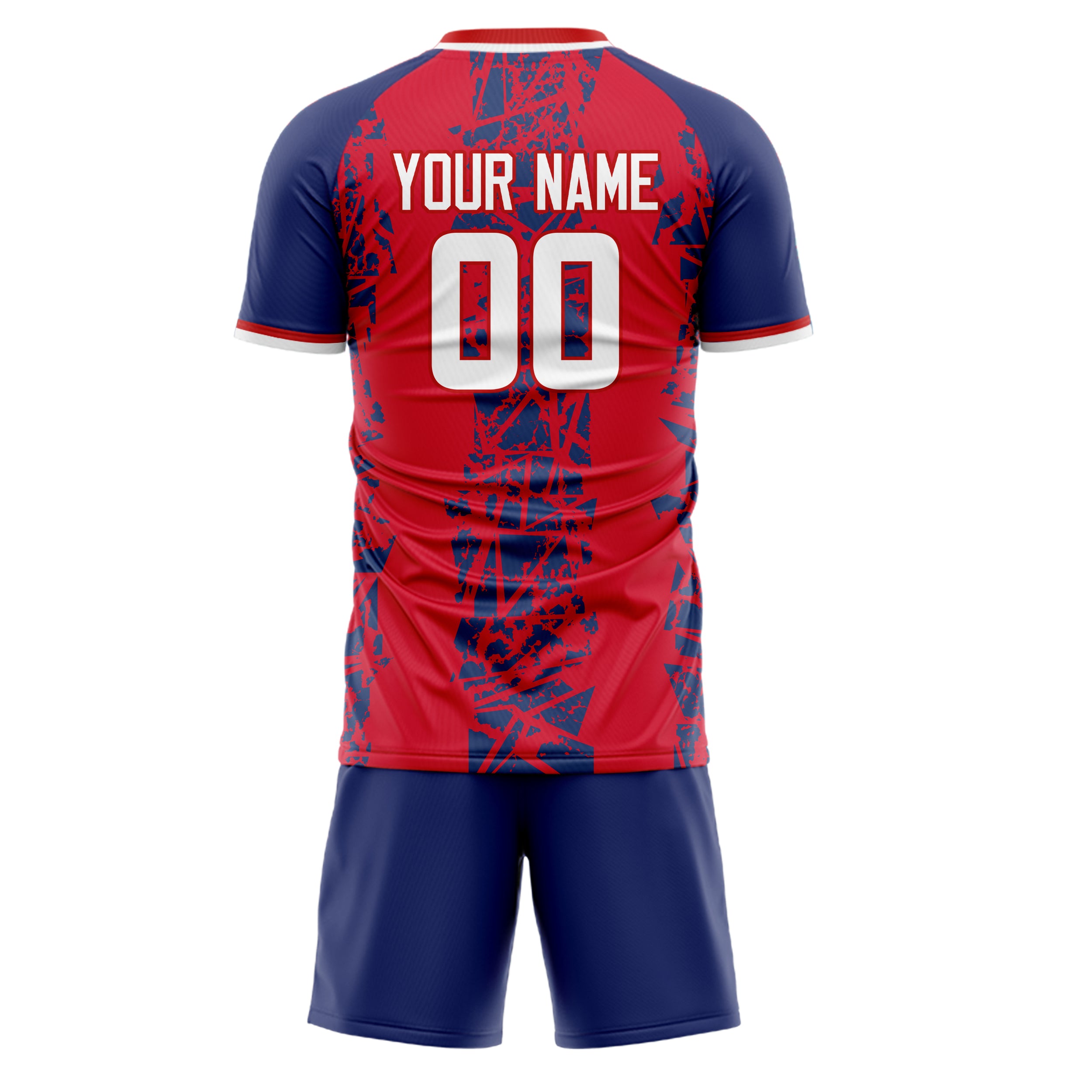 Custom Red Navy GeometricalPattern Soccer Jersey