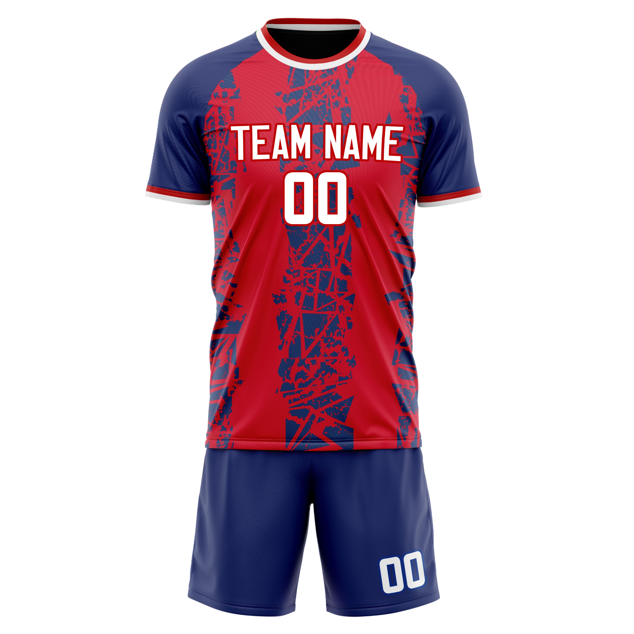 Custom Red Navy GeometricalPattern Soccer Jersey