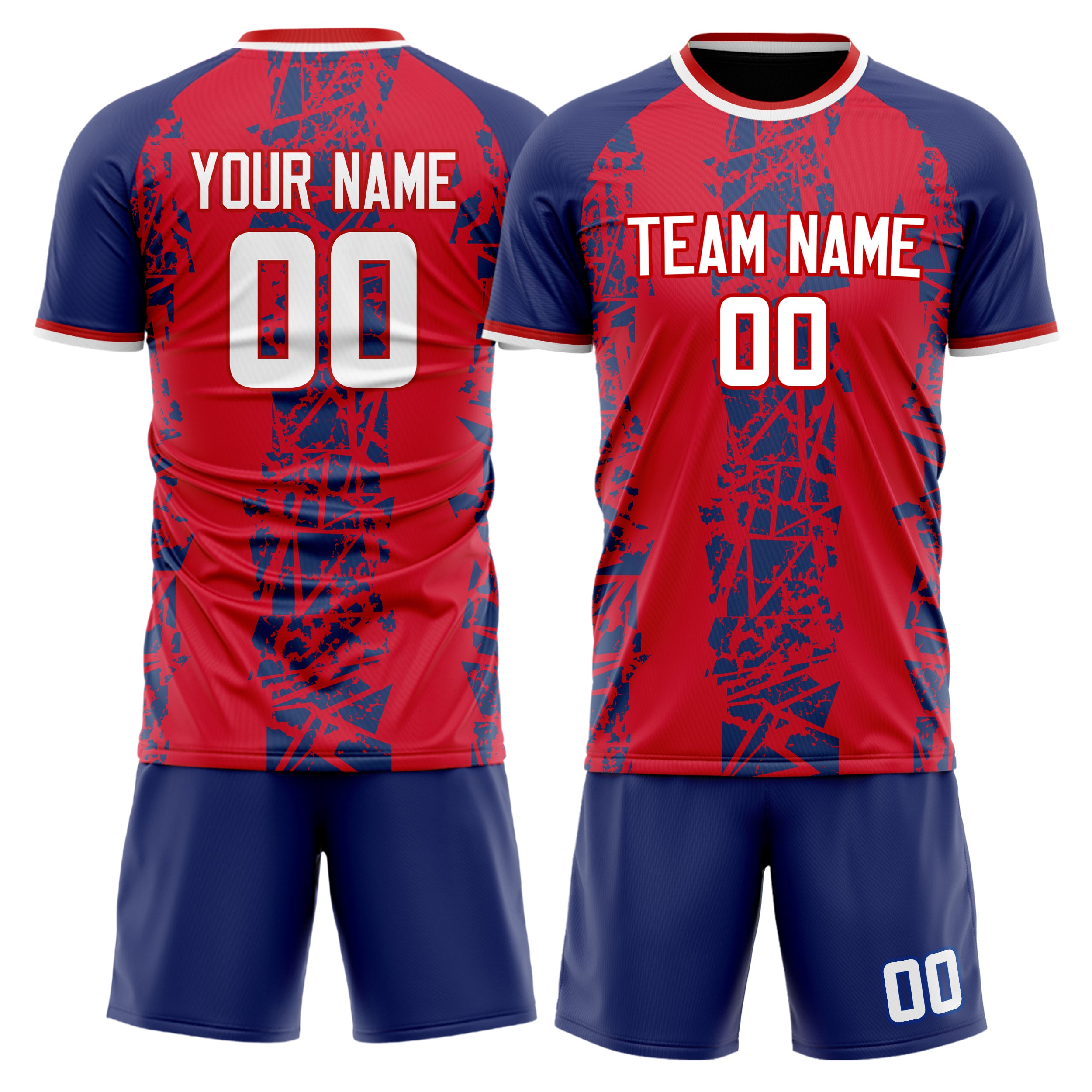 Custom Red Navy GeometricalPattern Soccer Jersey
