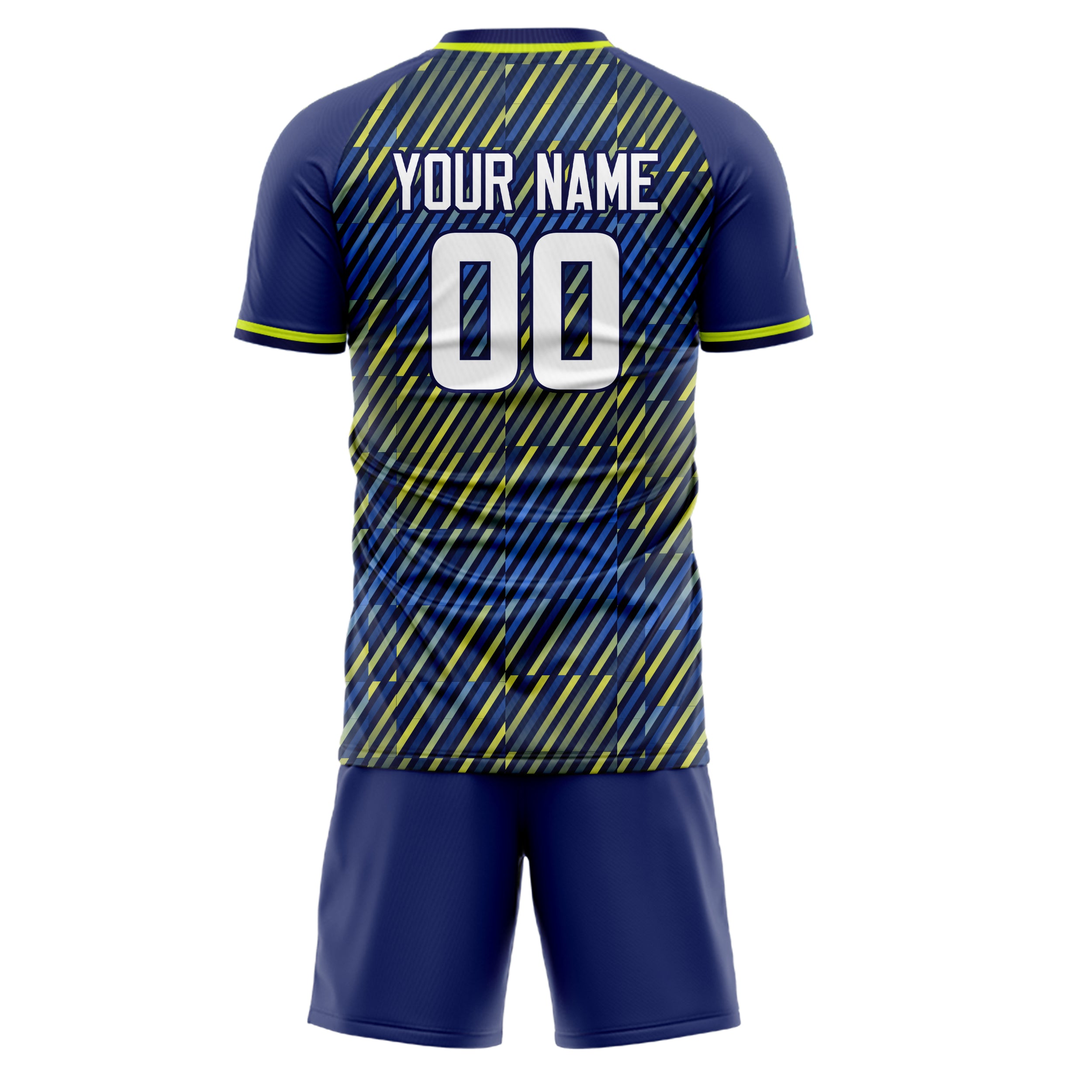 Custom Navy Yellow GeometricalPattern Soccer Jersey