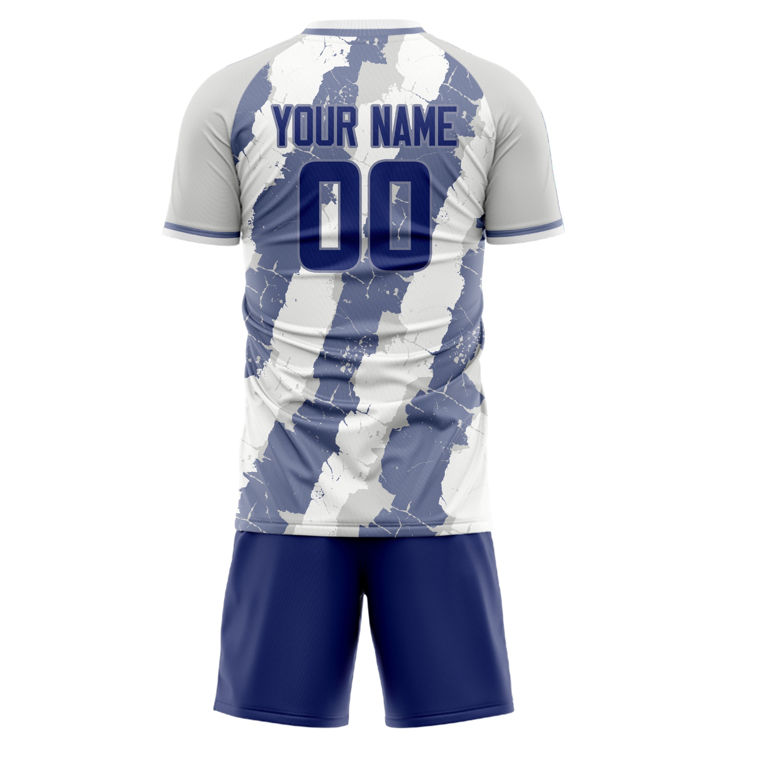 Custom White Greyish Blue GeometricalPattern Soccer Jersey