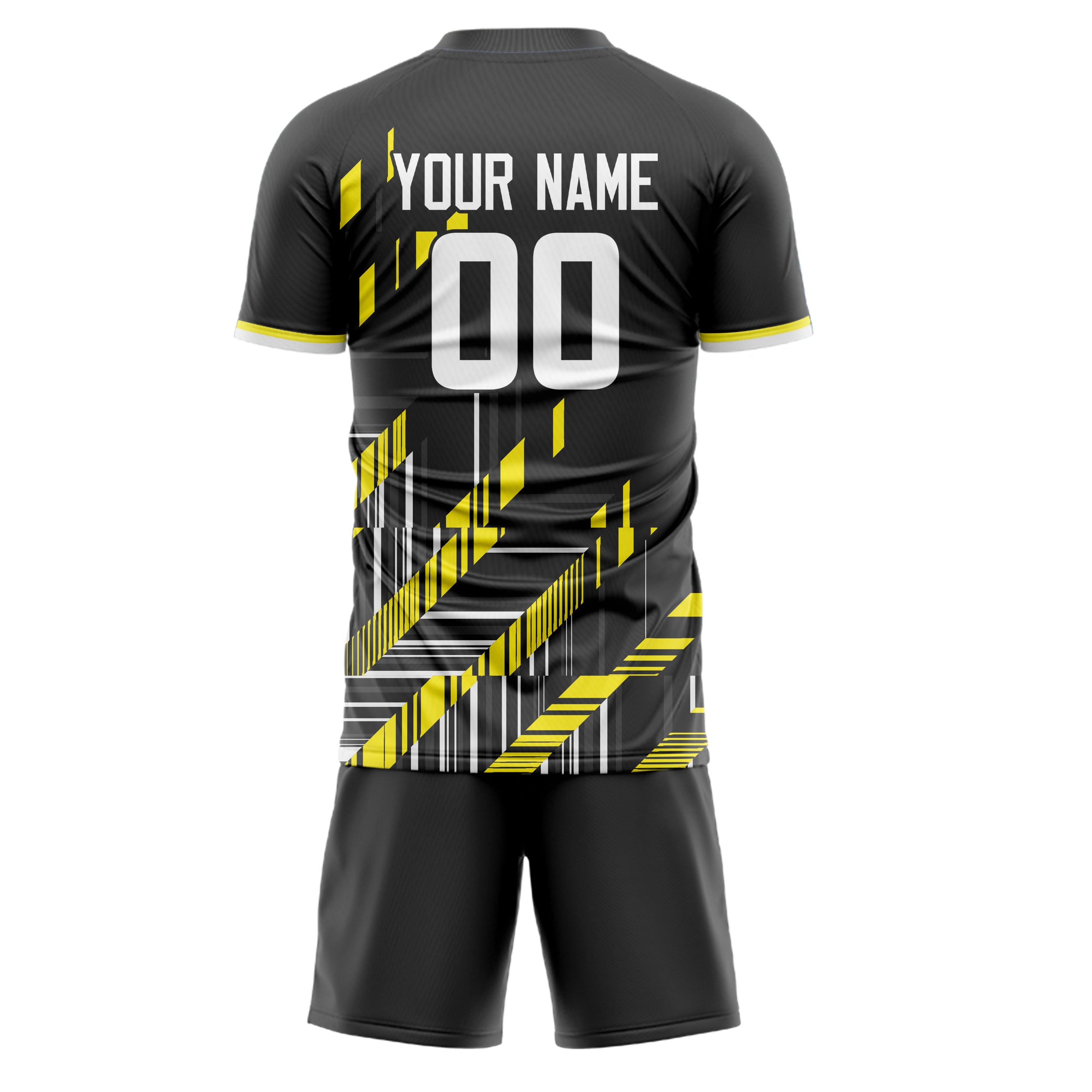 Custom Black Gold GeometricalPattern Soccer Jersey
