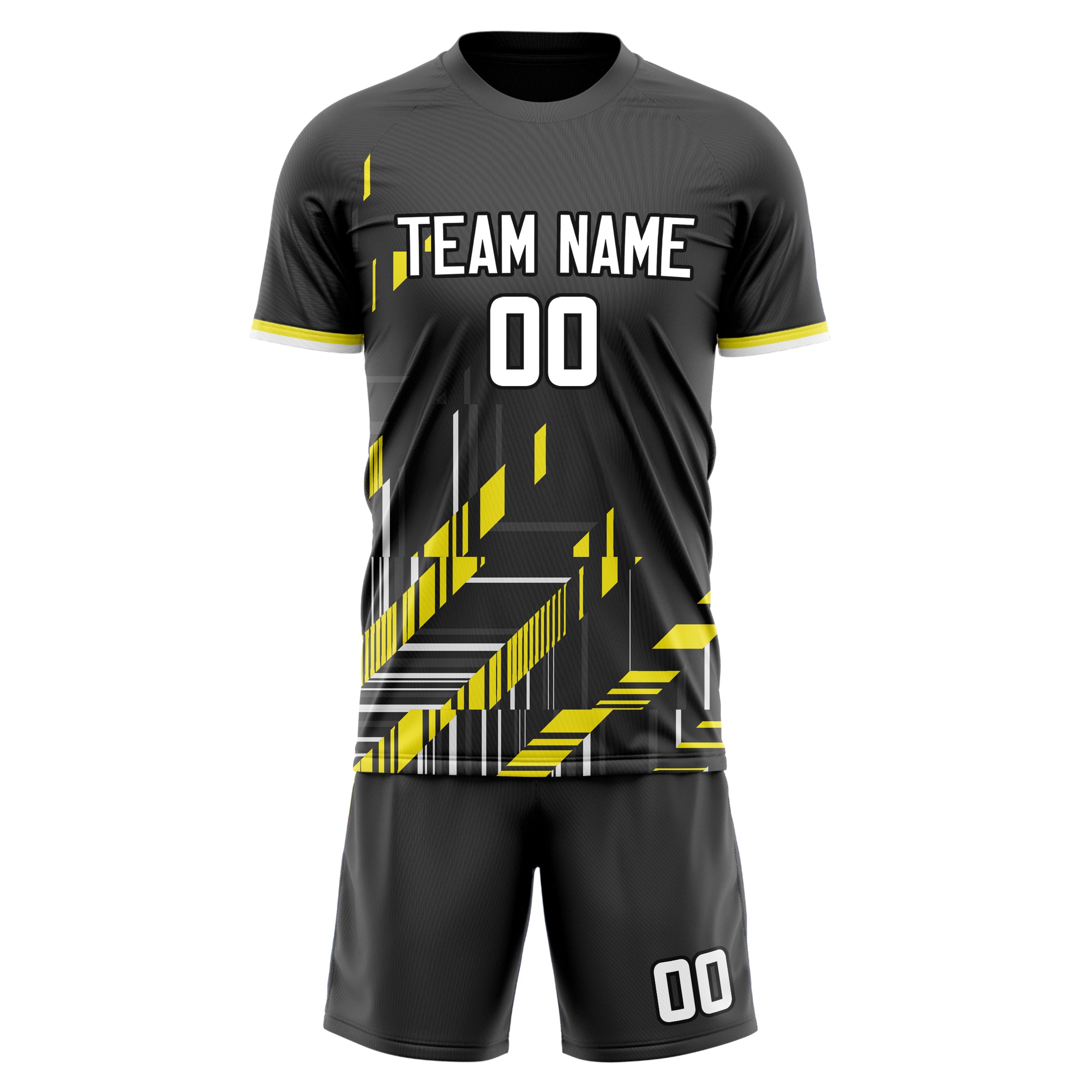 Custom Black Gold GeometricalPattern Soccer Jersey