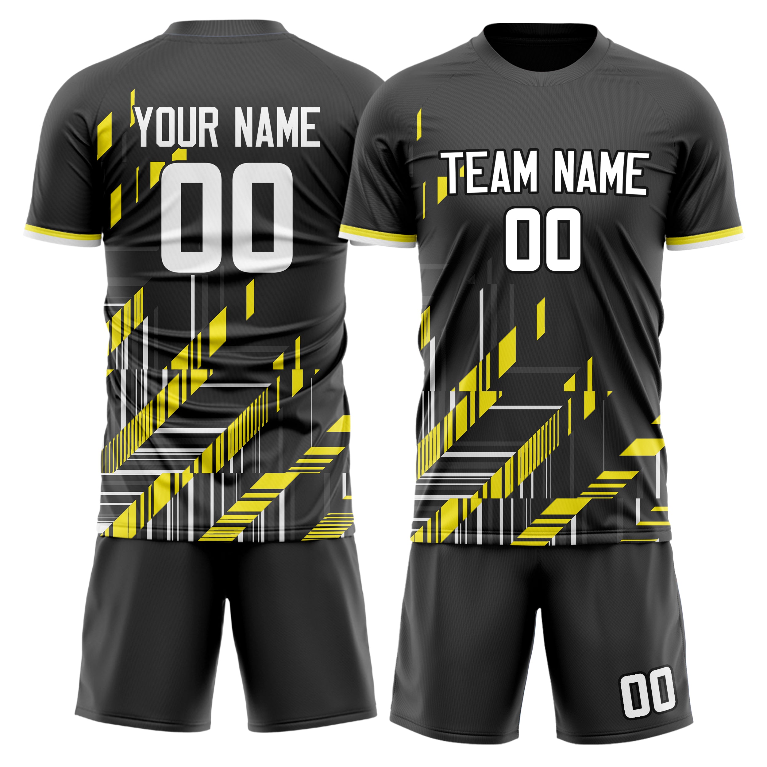 Custom Black Gold GeometricalPattern Soccer Jersey