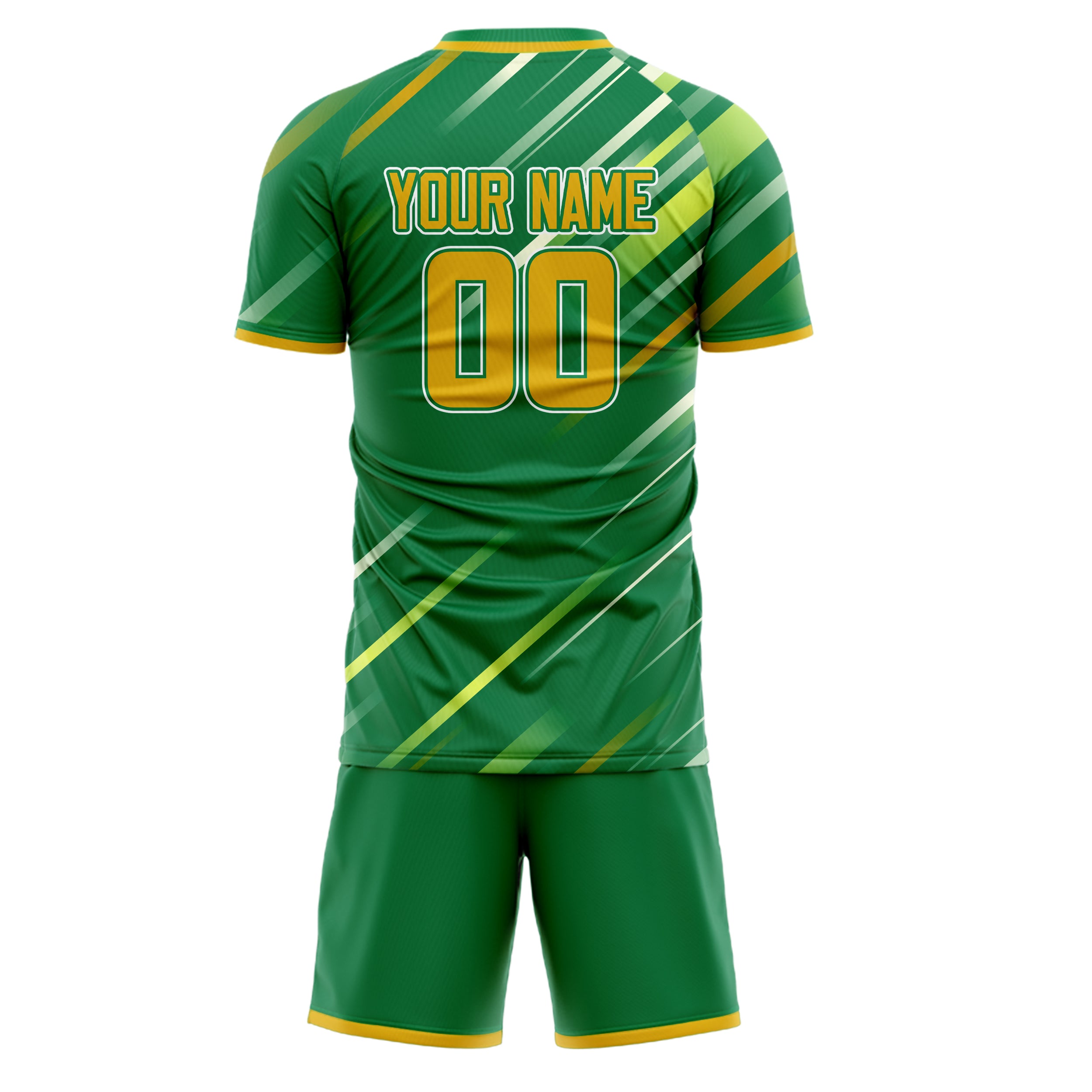Custom Kelly Green Gold GeometricalPattern Soccer Jersey
