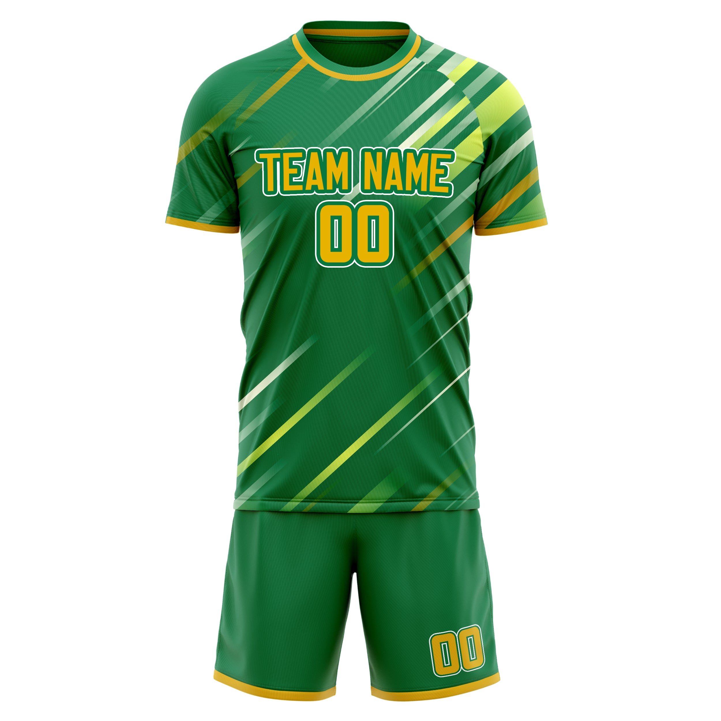 Custom Kelly Green Gold GeometricalPattern Soccer Jersey