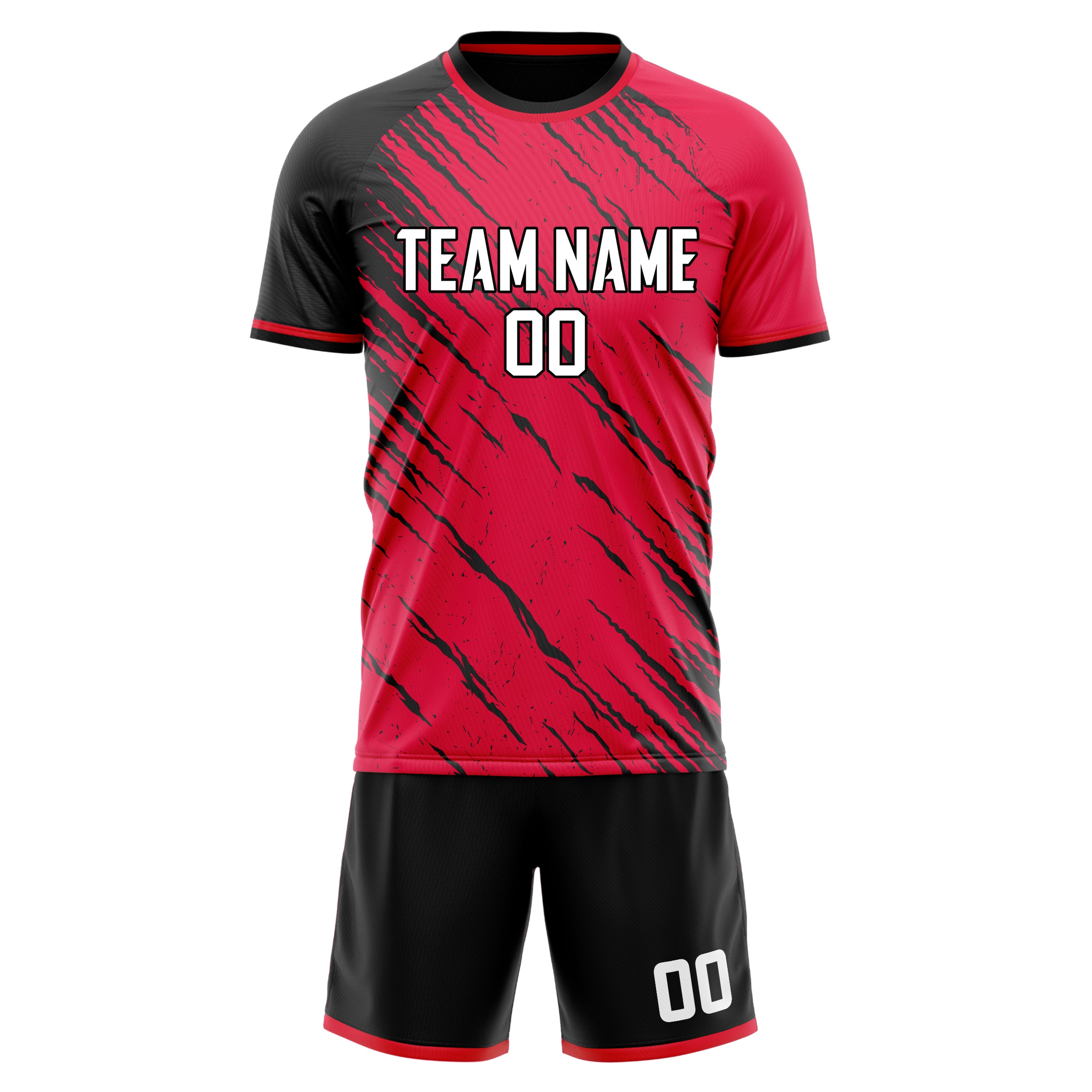 Custom Red Black GeometricalPattern Soccer Jersey